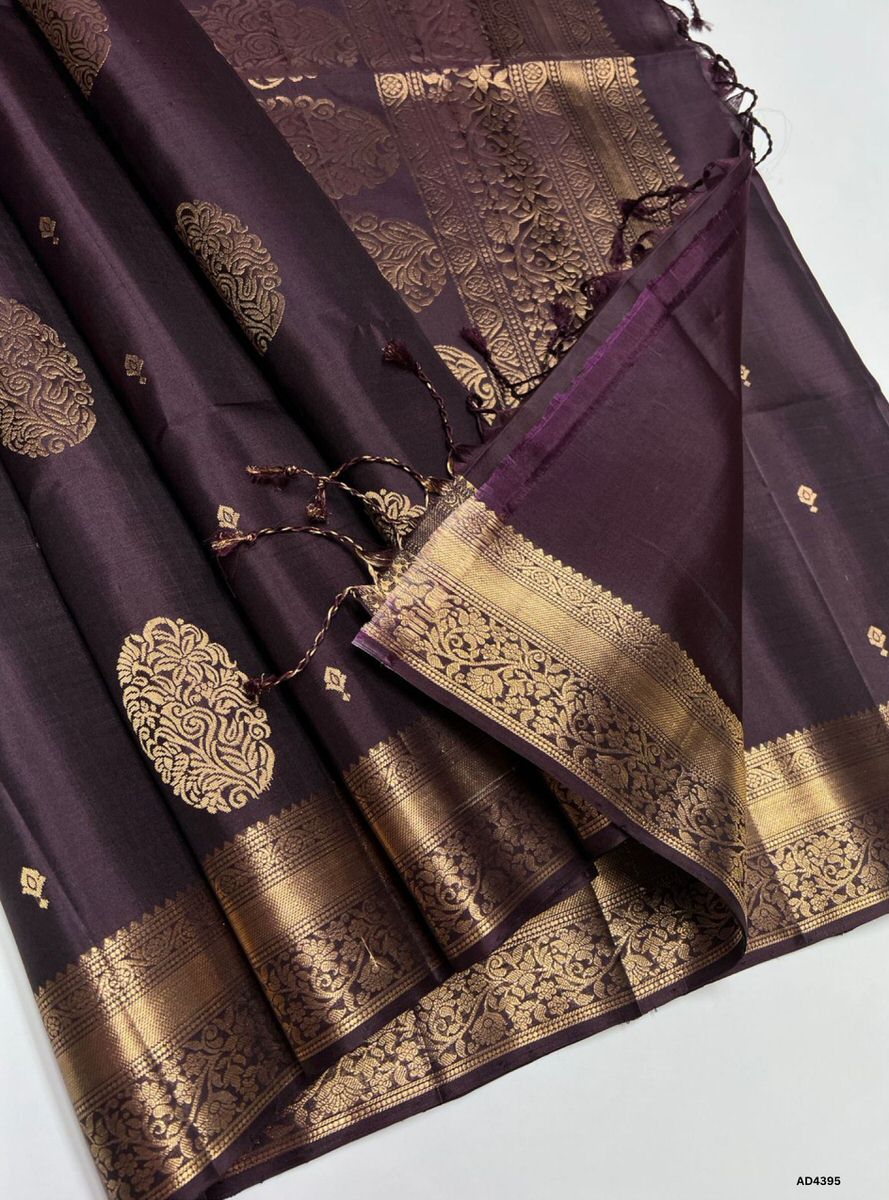 Chocolate Brown - Kanchi Border Soft Silk Saree