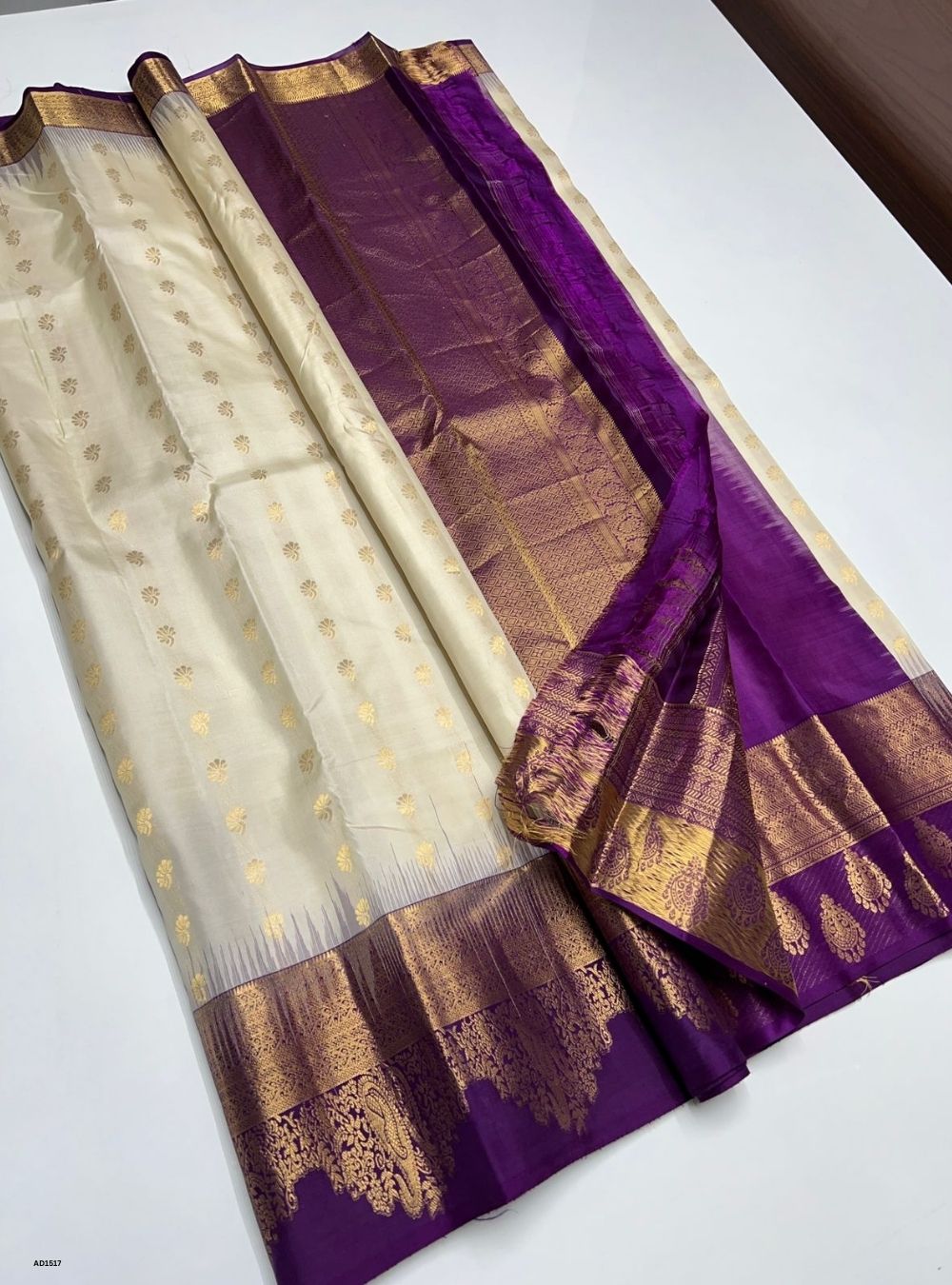 White & Purple -  Soft Silk Saree