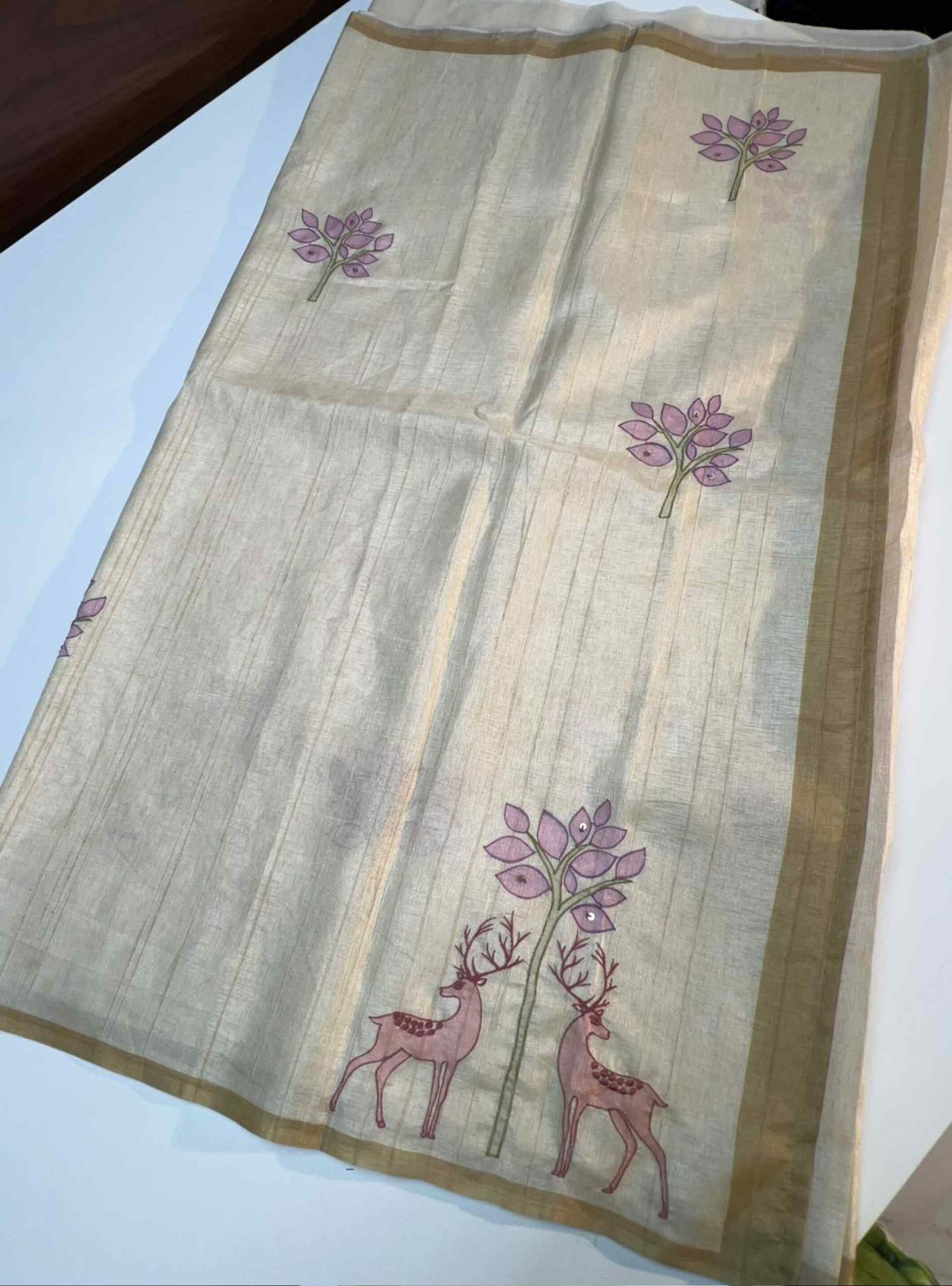 Cream - Munga Tussar Saree