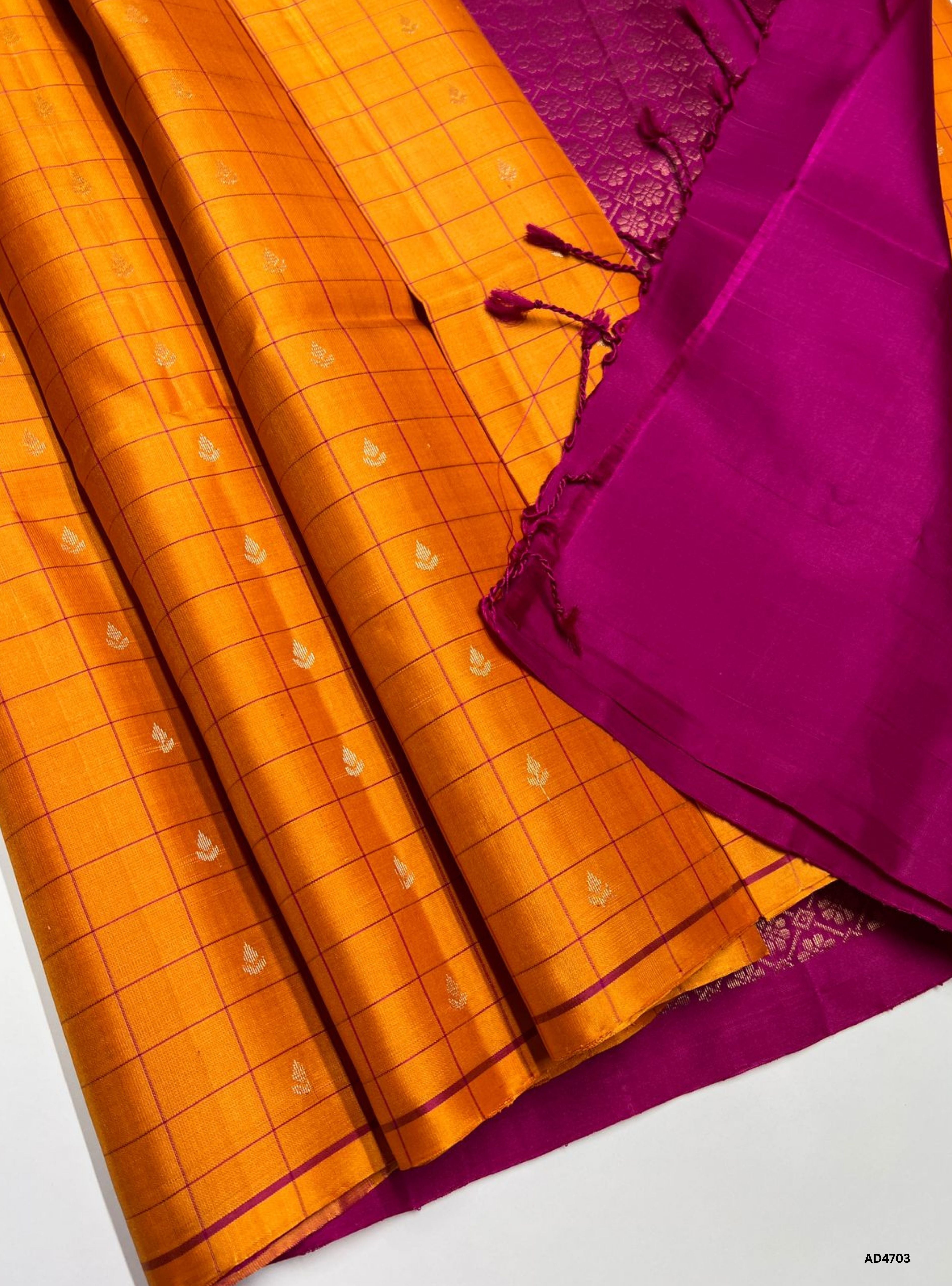 Mango Yellow & Rani Pink  - Checkerd Retta Pet Saree