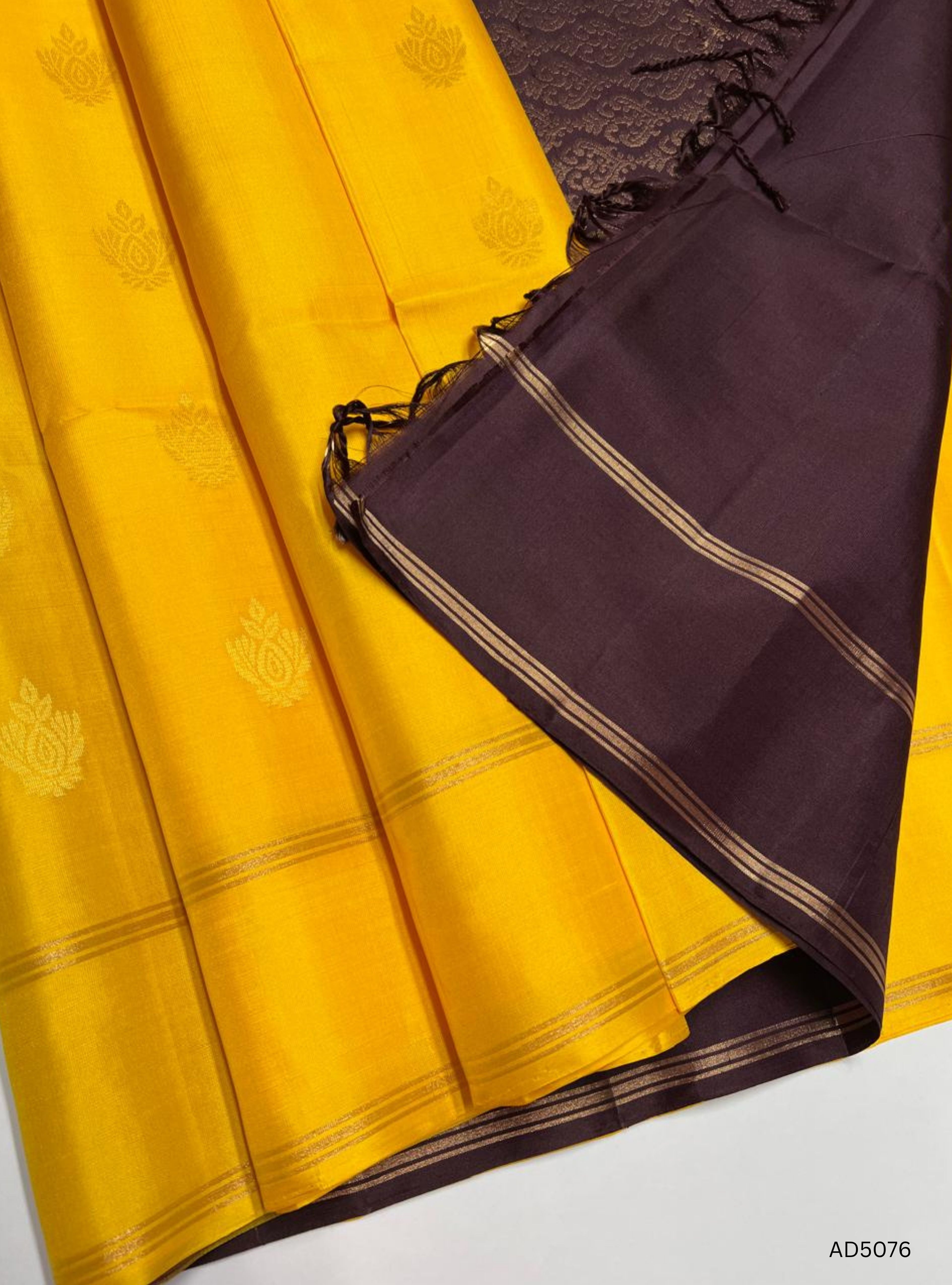 Yellow & Coffee Brown - Soft Silk Saree