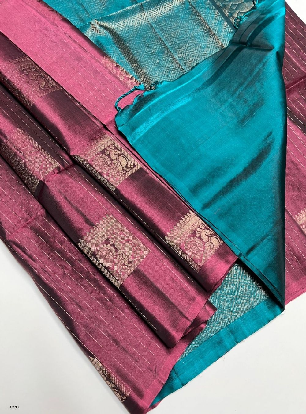 Magenta & Peacock Green - Soft Silk Saree