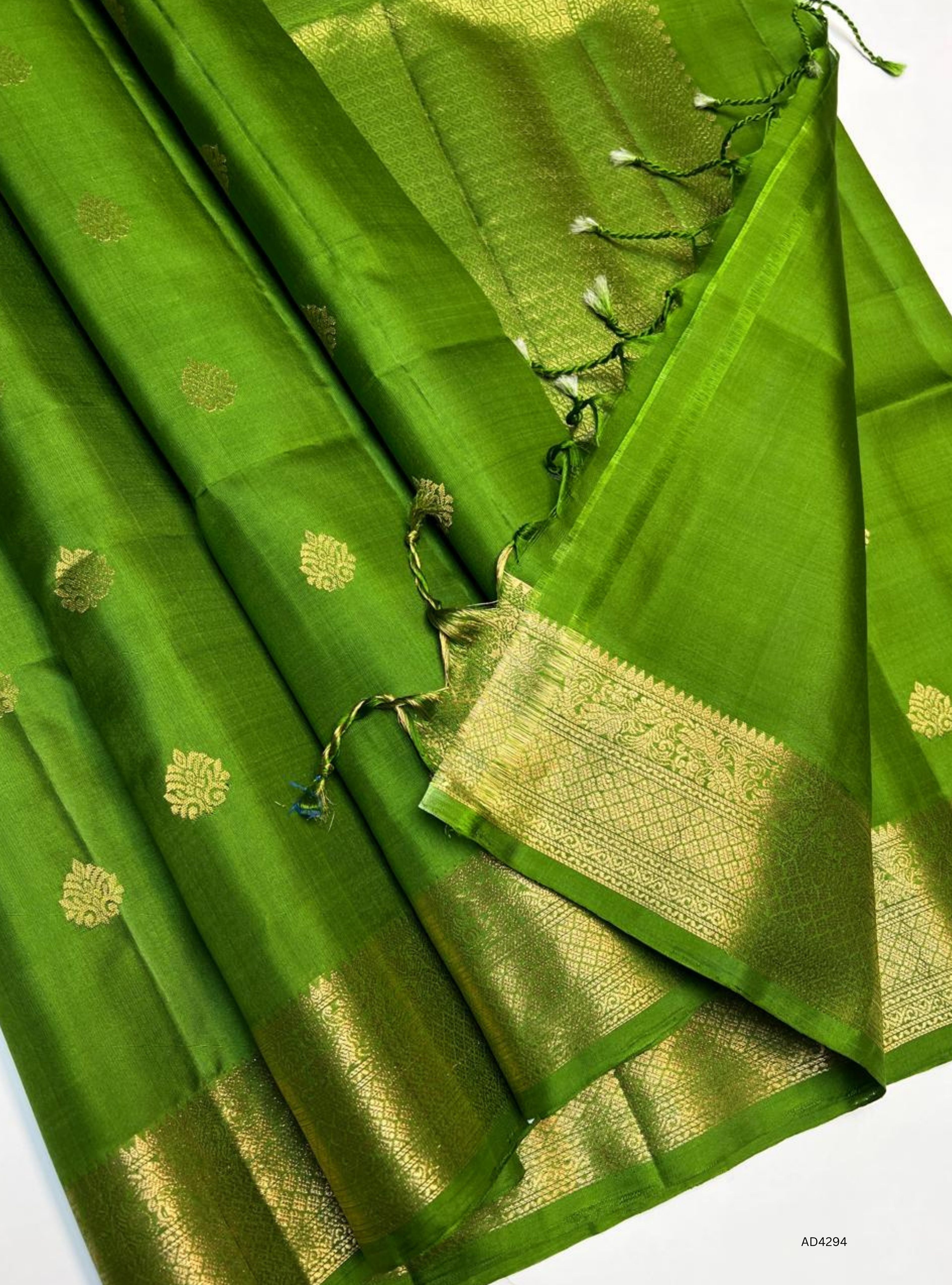 Moss Green - Kanchi Border Soft Silk Saree Minor Damage