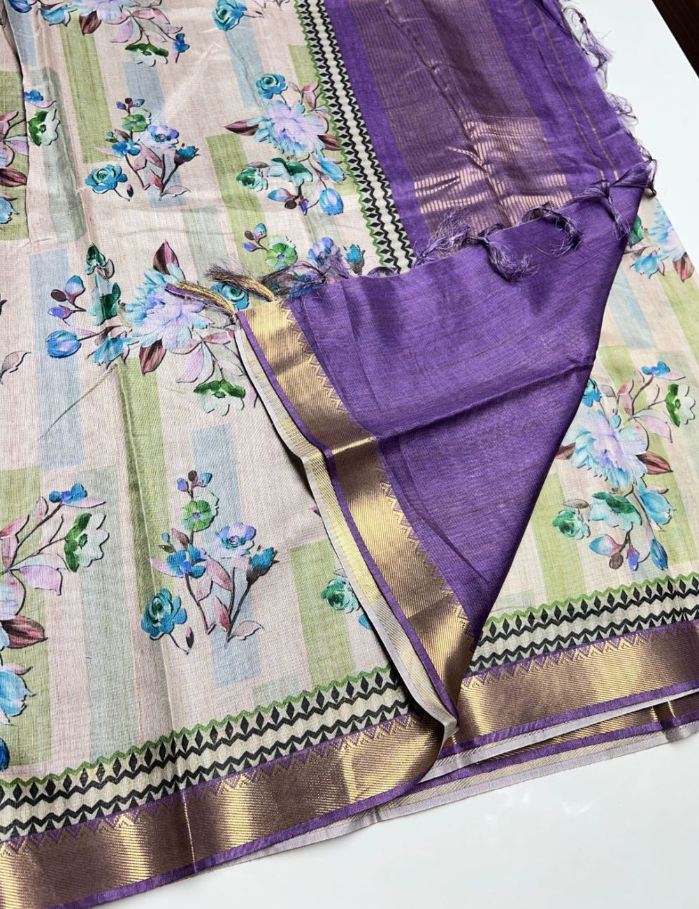 Half White & Lavender - Semi Tusser Saree