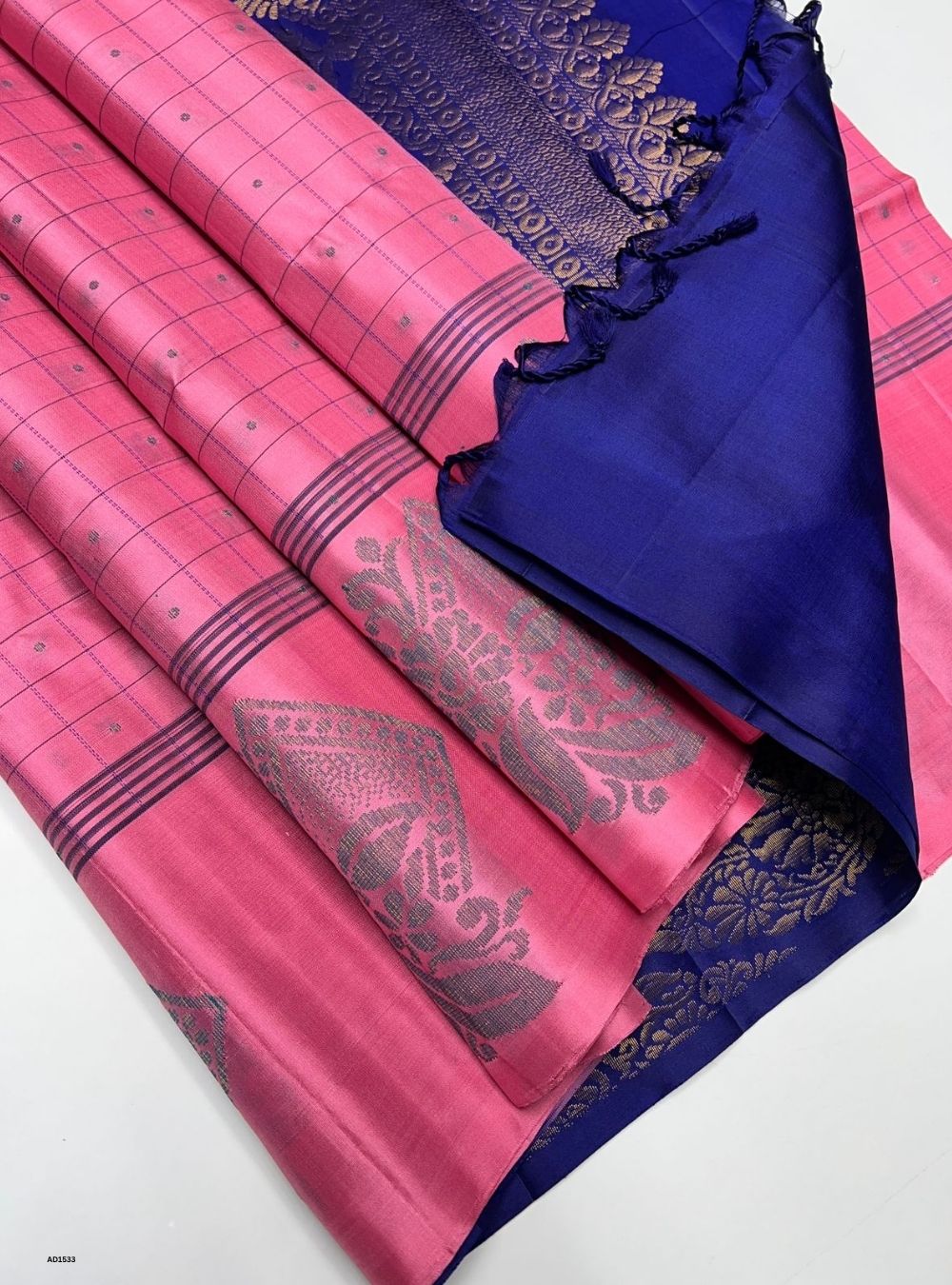 Pink & Royal Blue -  Soft Silk Saree