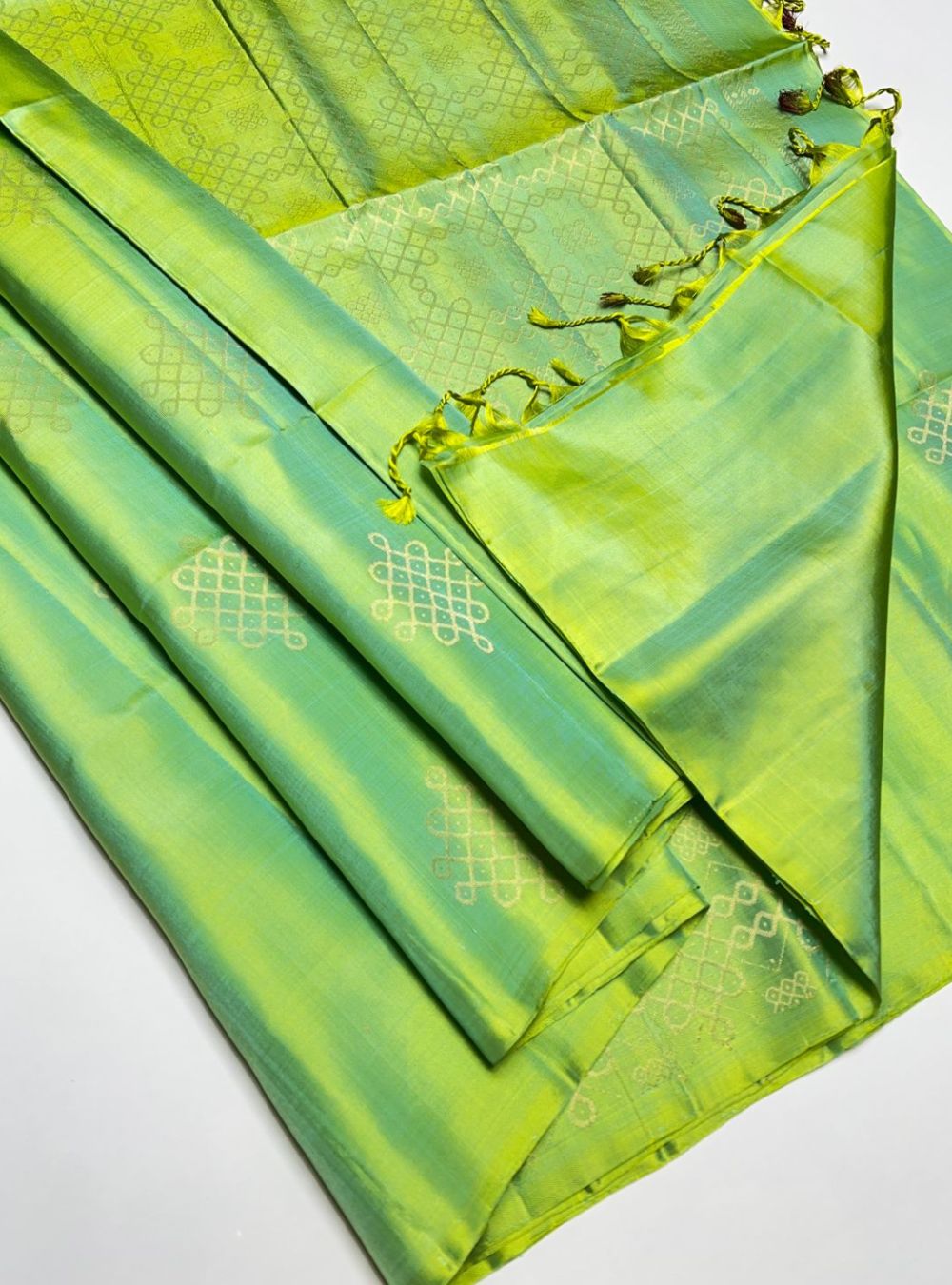 Lime Green - Kolam Soft Silk Saree