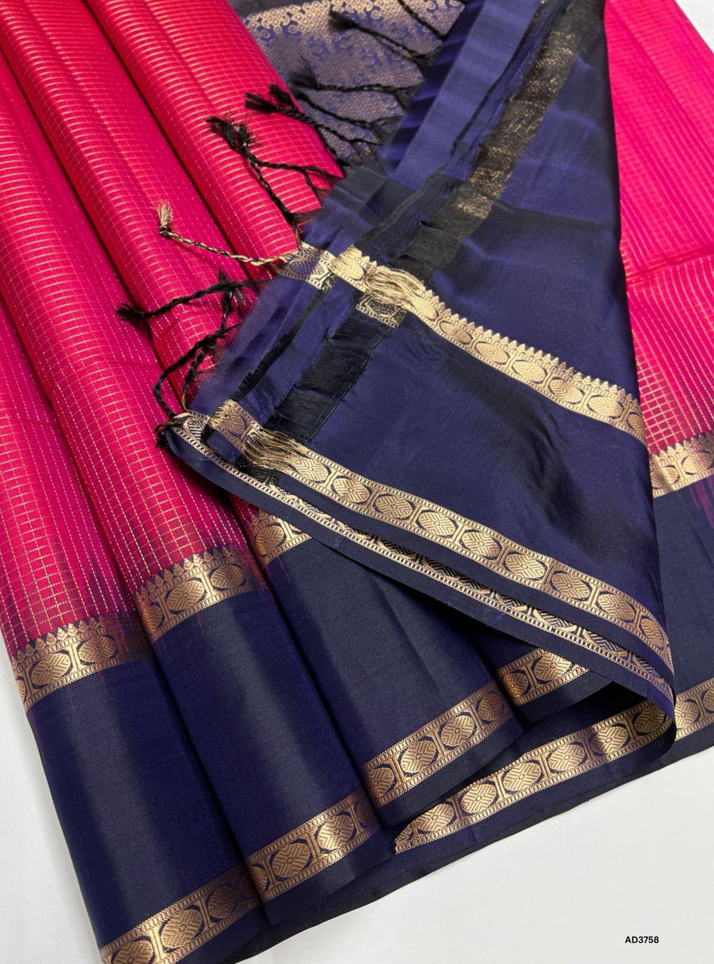 Raspberry Pink & Ink Blue - Checks Retta Pet Saree
