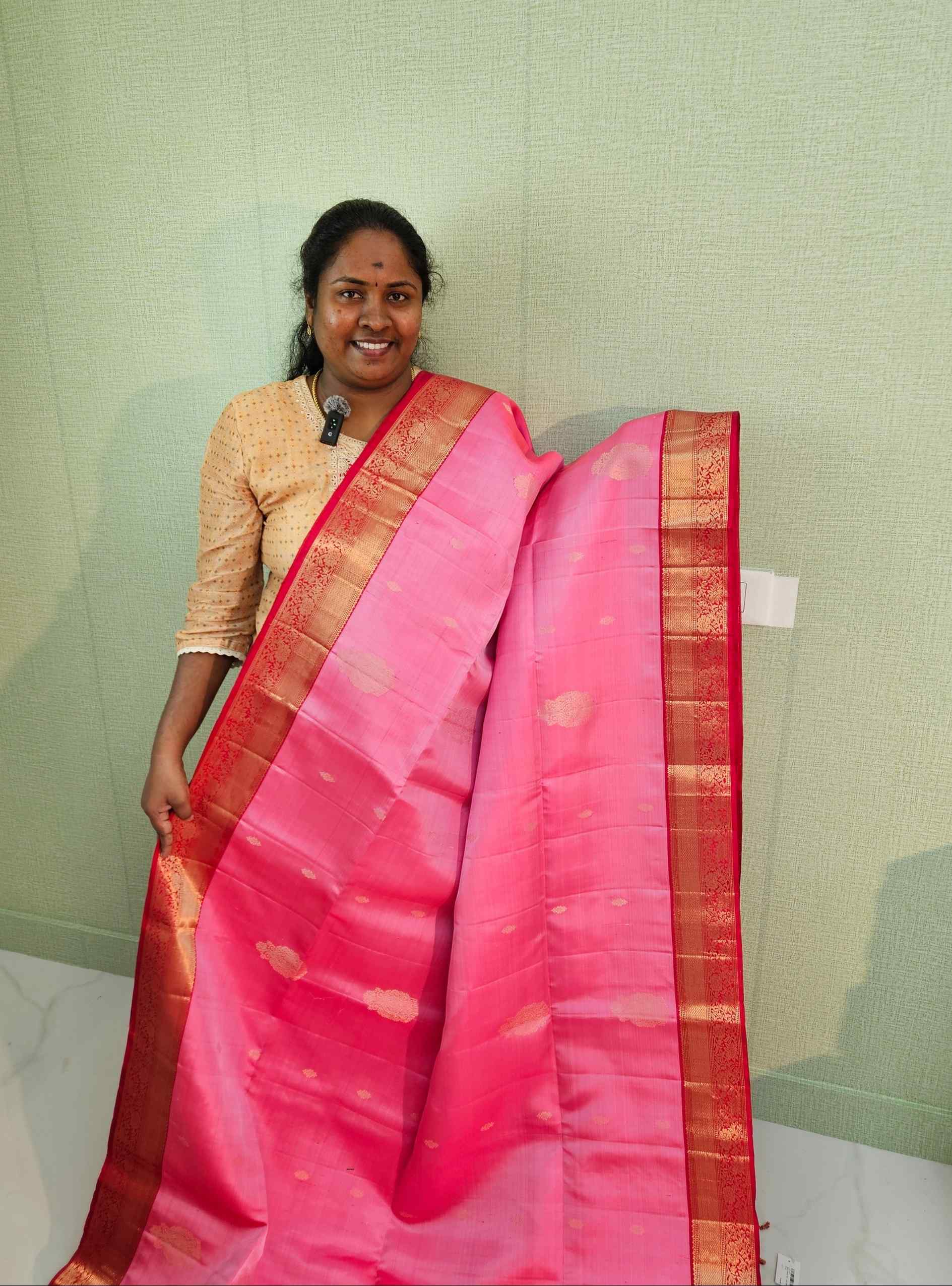 Baby Pink & Red - Soft Silk Saree