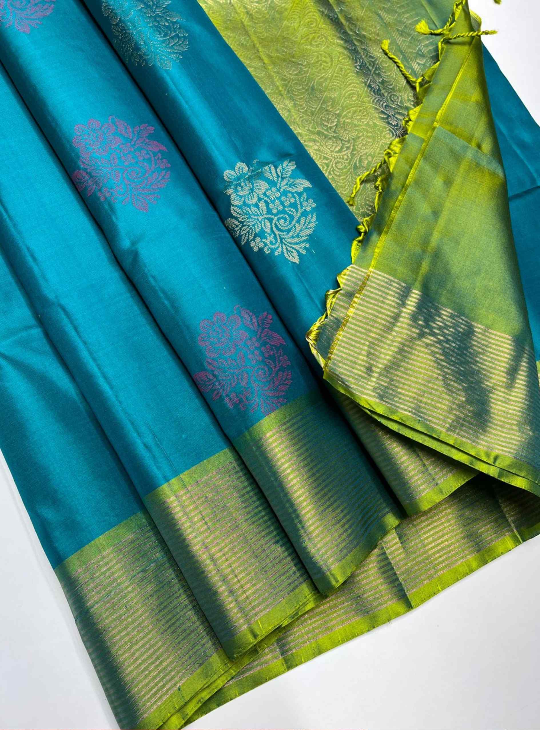 Rama Green & Dual Tone Green - Soft Silk Saree