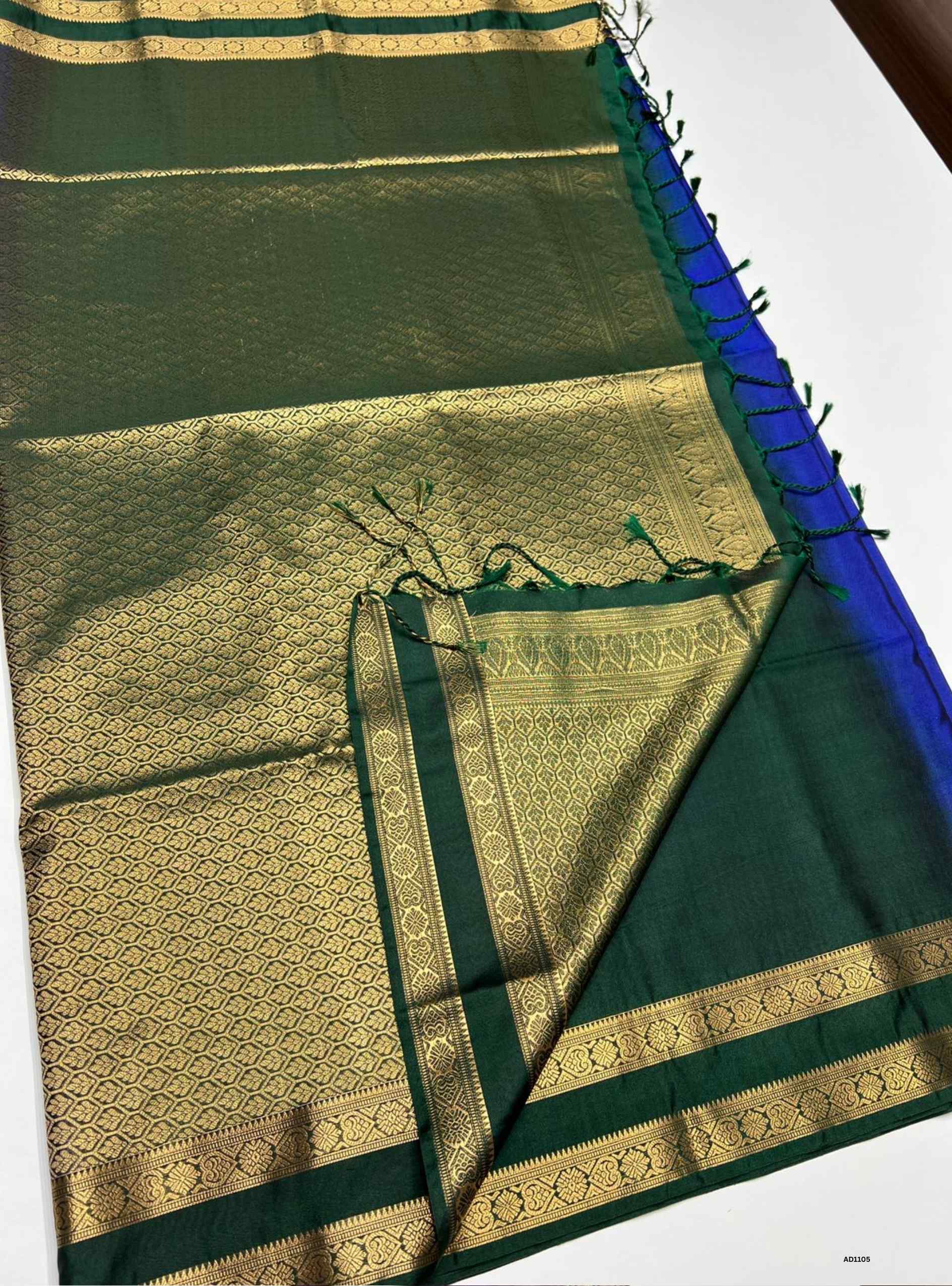 Blue & Green - Semi Silk Saree