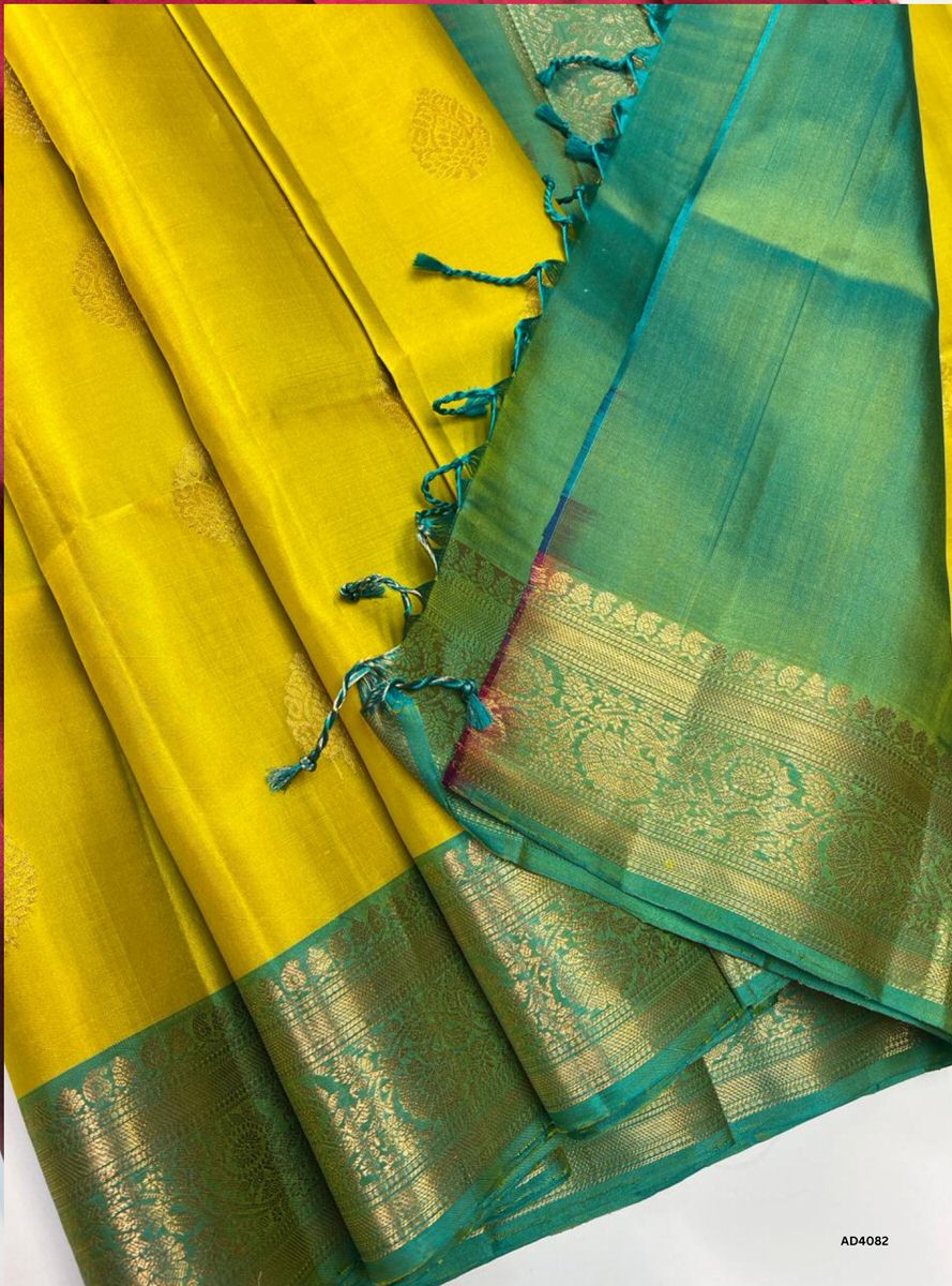 Lemon Yellow & Dual Tone Green - Kanchi Border Soft Silk Saree