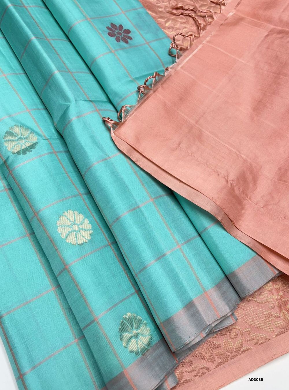 Sky Blue & Peach - Soft Silk Saree