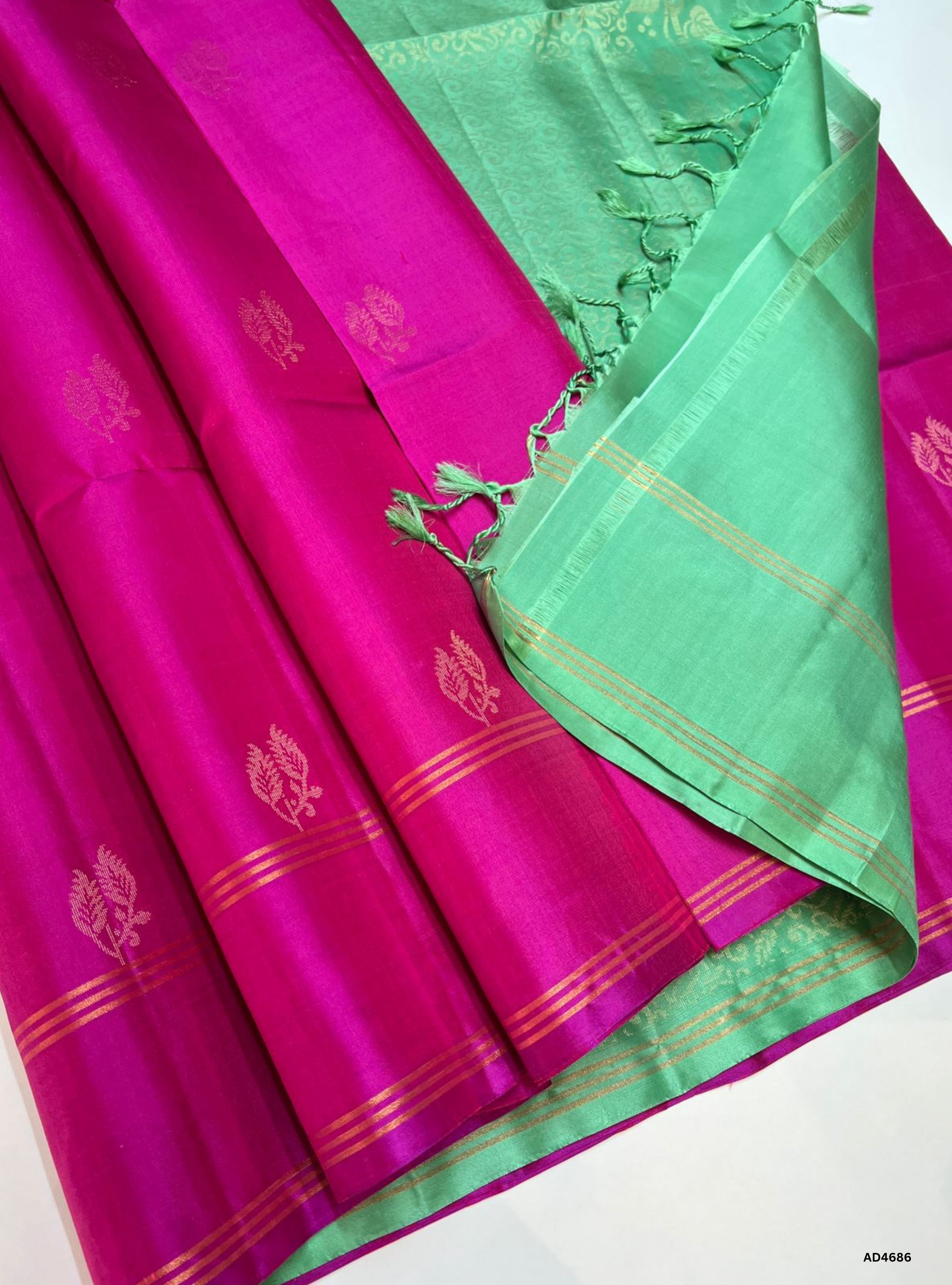 Rani Pink & Mint Green - Soft Silk Saree