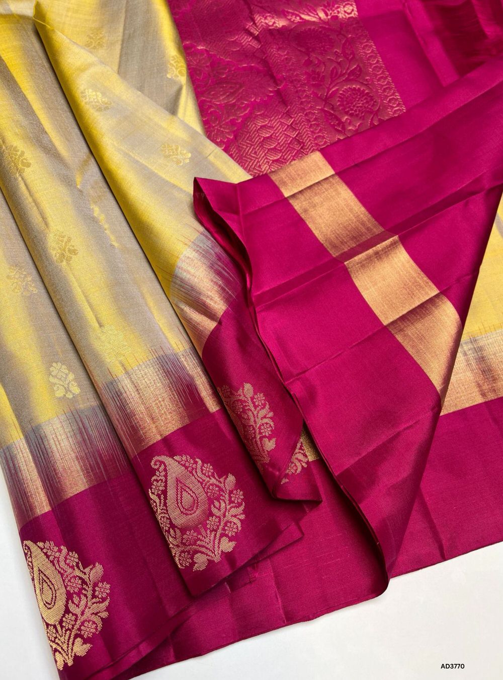 Gold & Pink - Fancy Bhutta Soft Silk Saree