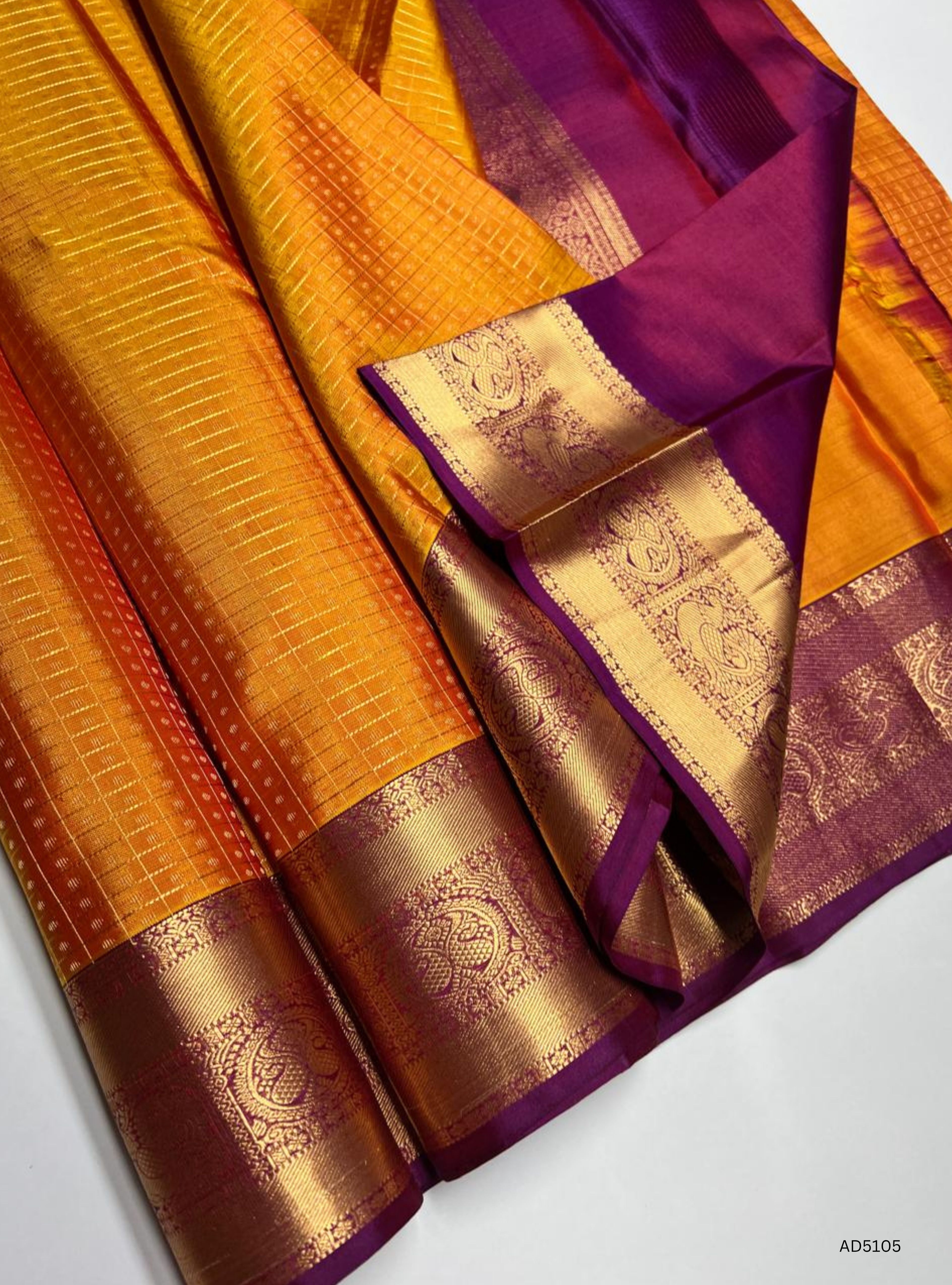Mango Yellow  & Purple - Kanchi Border Soft Silk Saree
