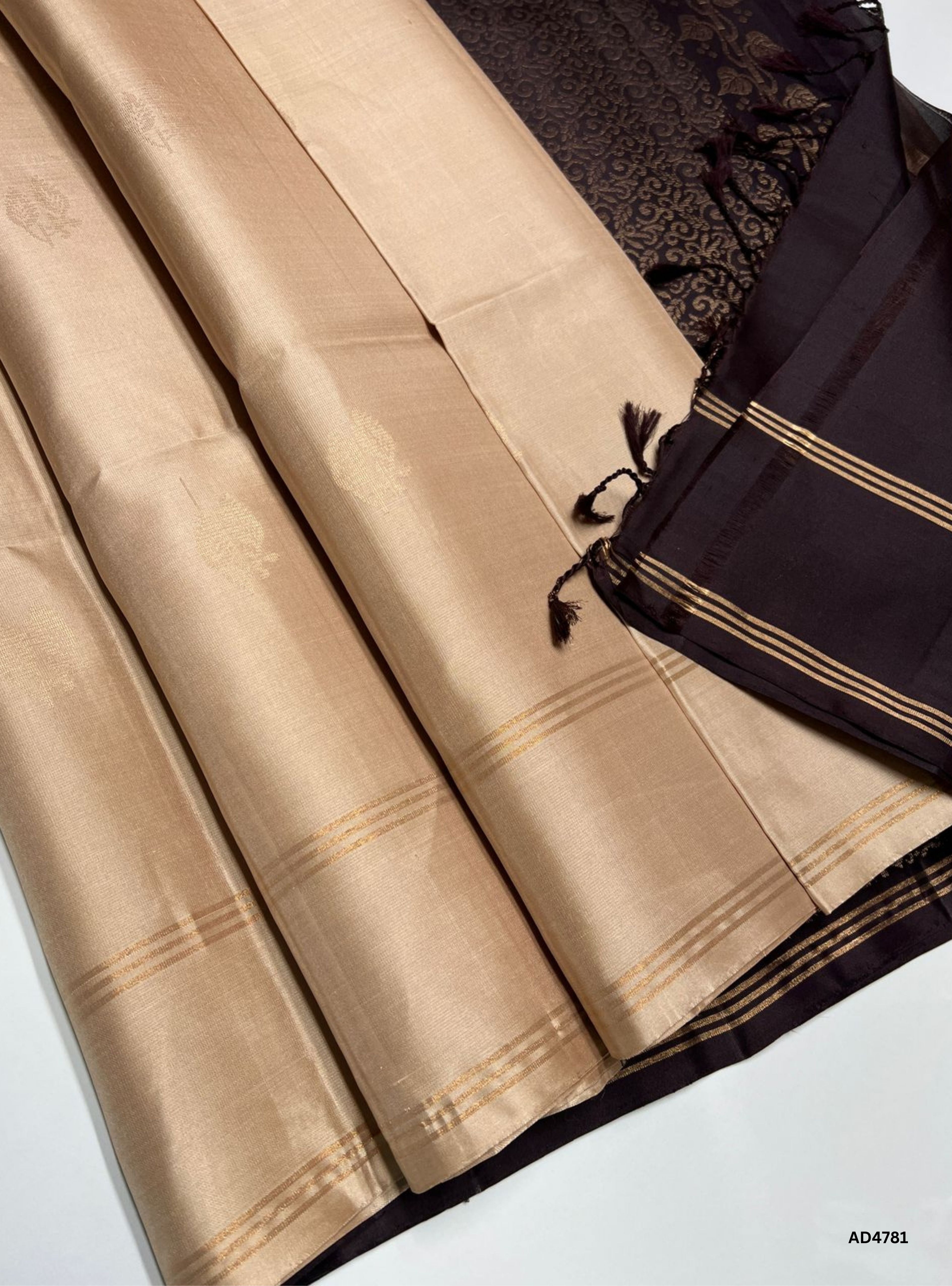 Beige & Coffee Brown - Soft Silk Saree