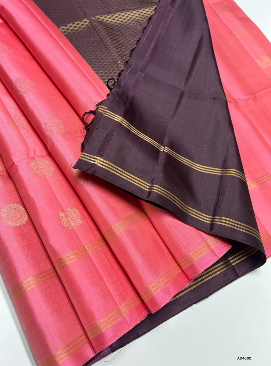 Pink & Coffee Brown -  Soft Silk Saree