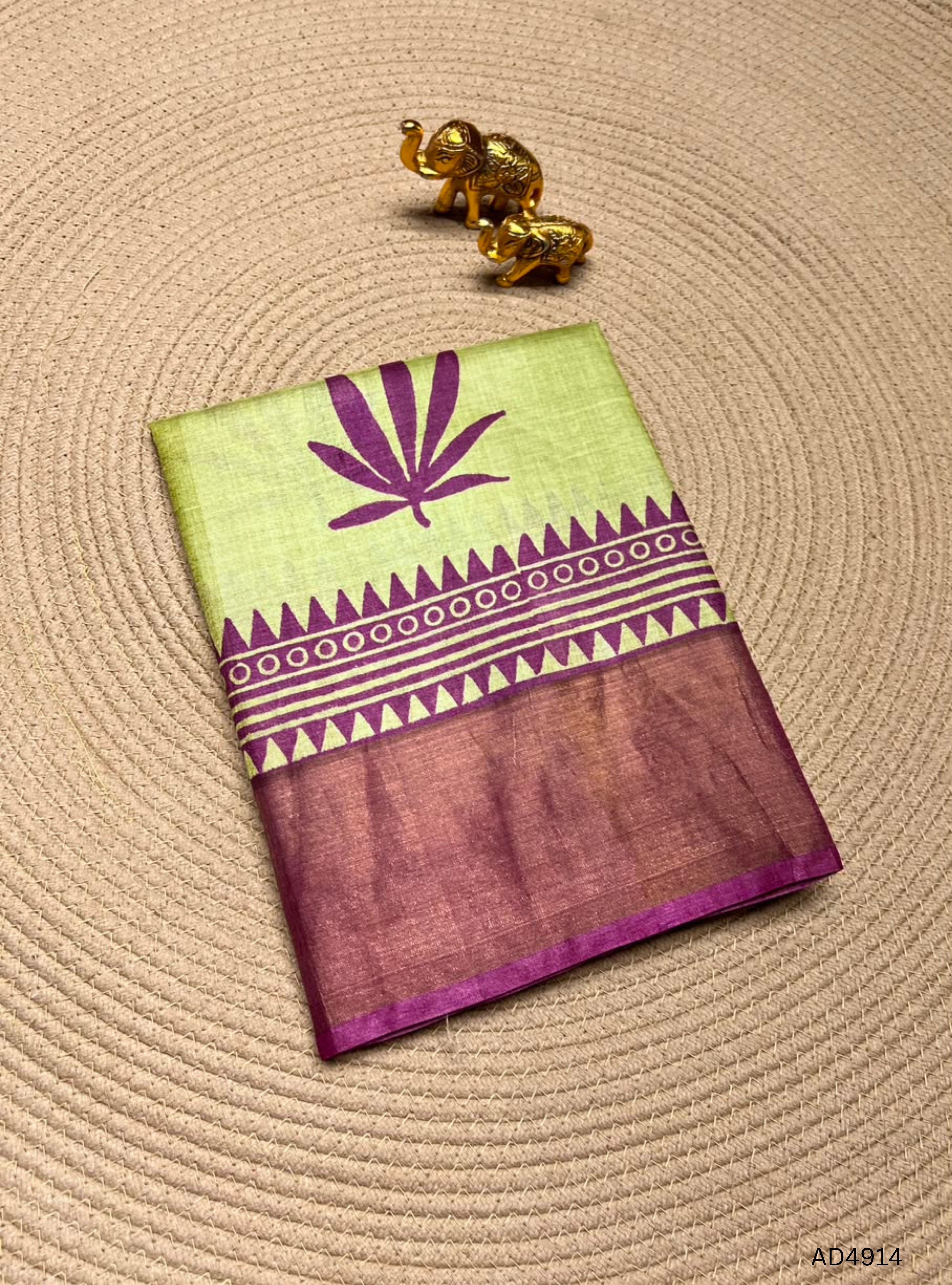 Pista Green & Magenta - Pure Desi Tussar Saree