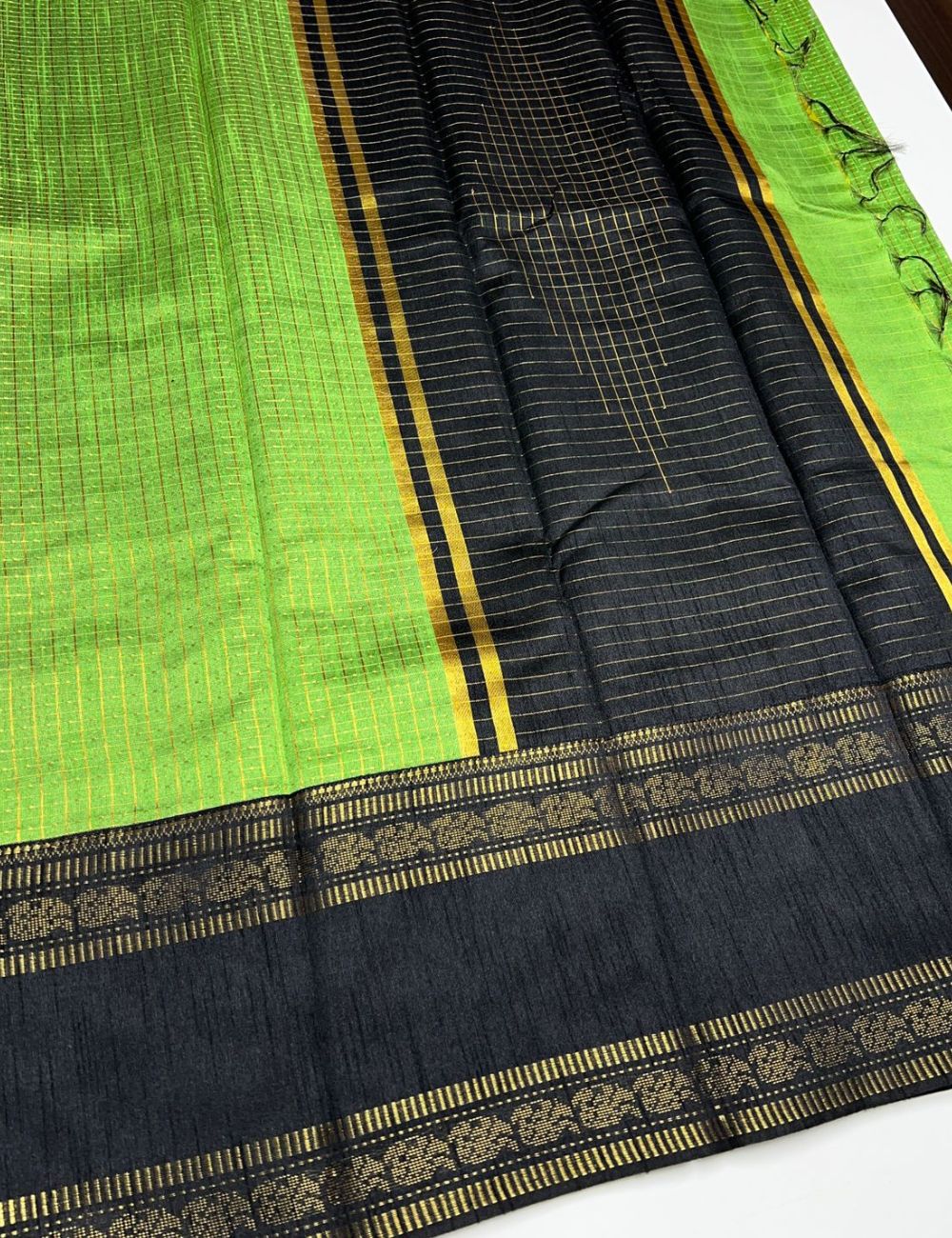 Green & Black -  Raw Silk