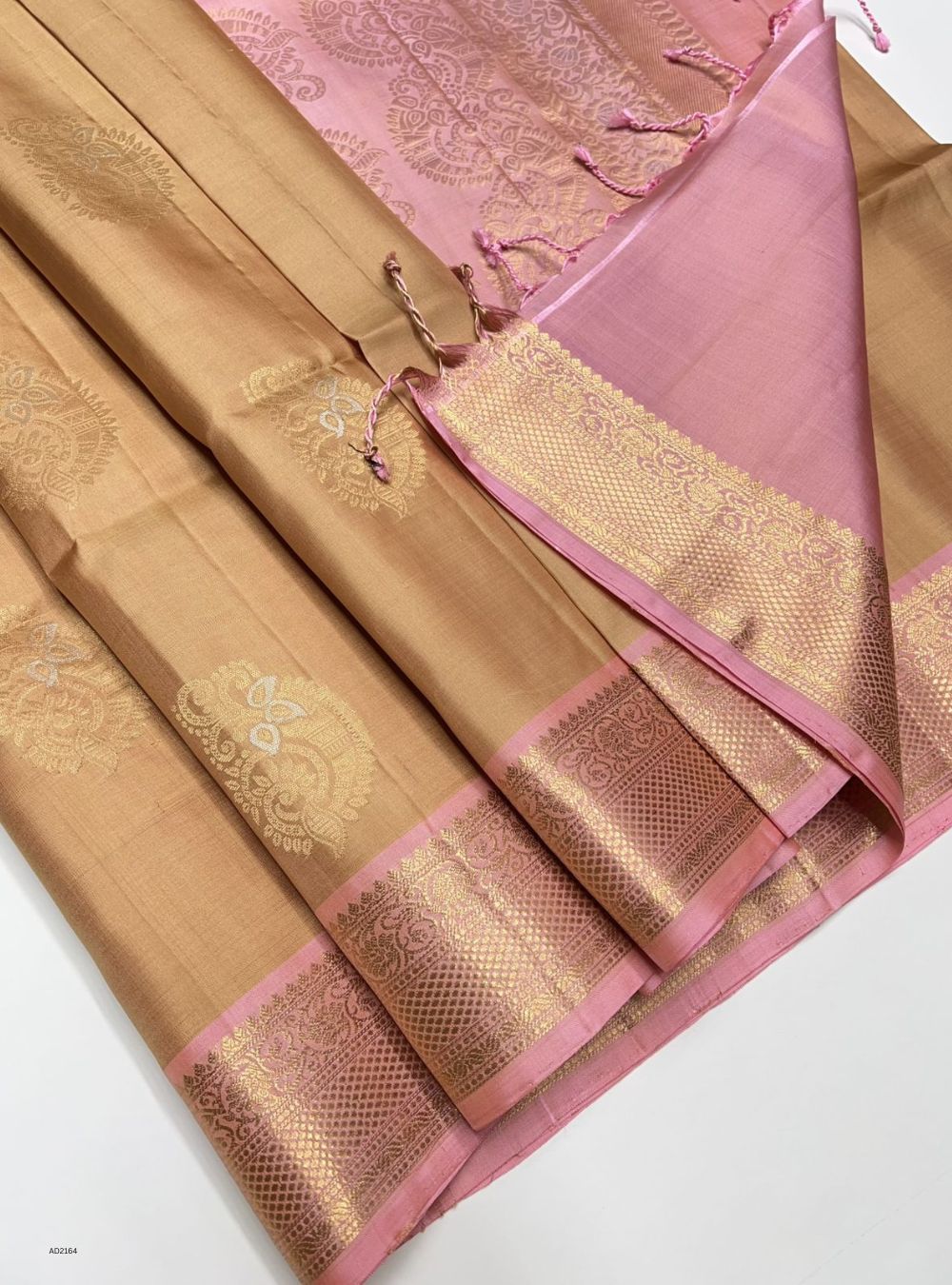 Beige & Pink - Soft Silk Saree