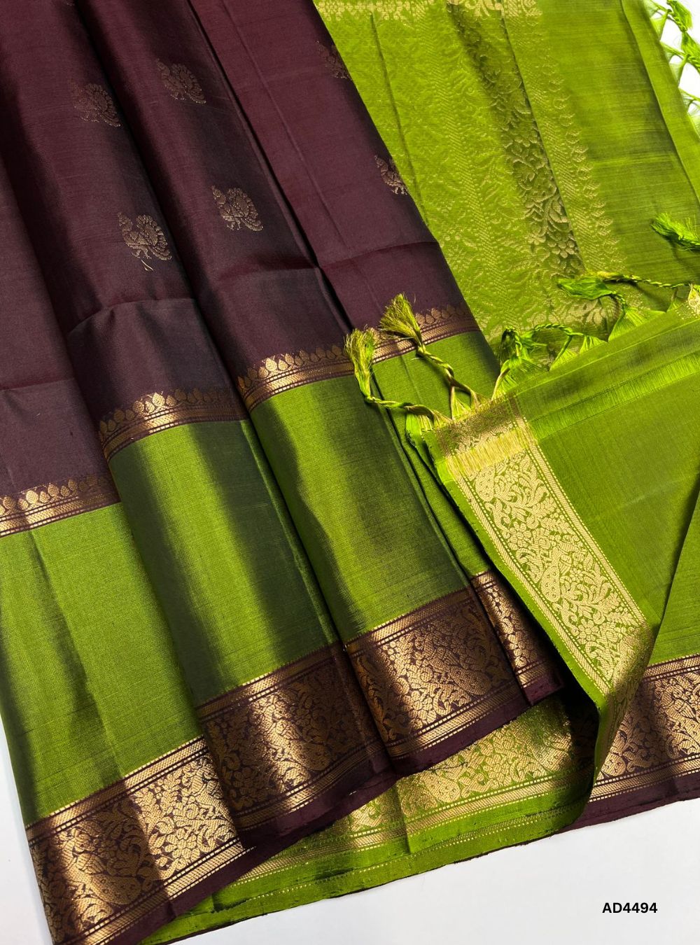 Coffee Brown & Olive Green - Retta Pett Soft Silk Saree
