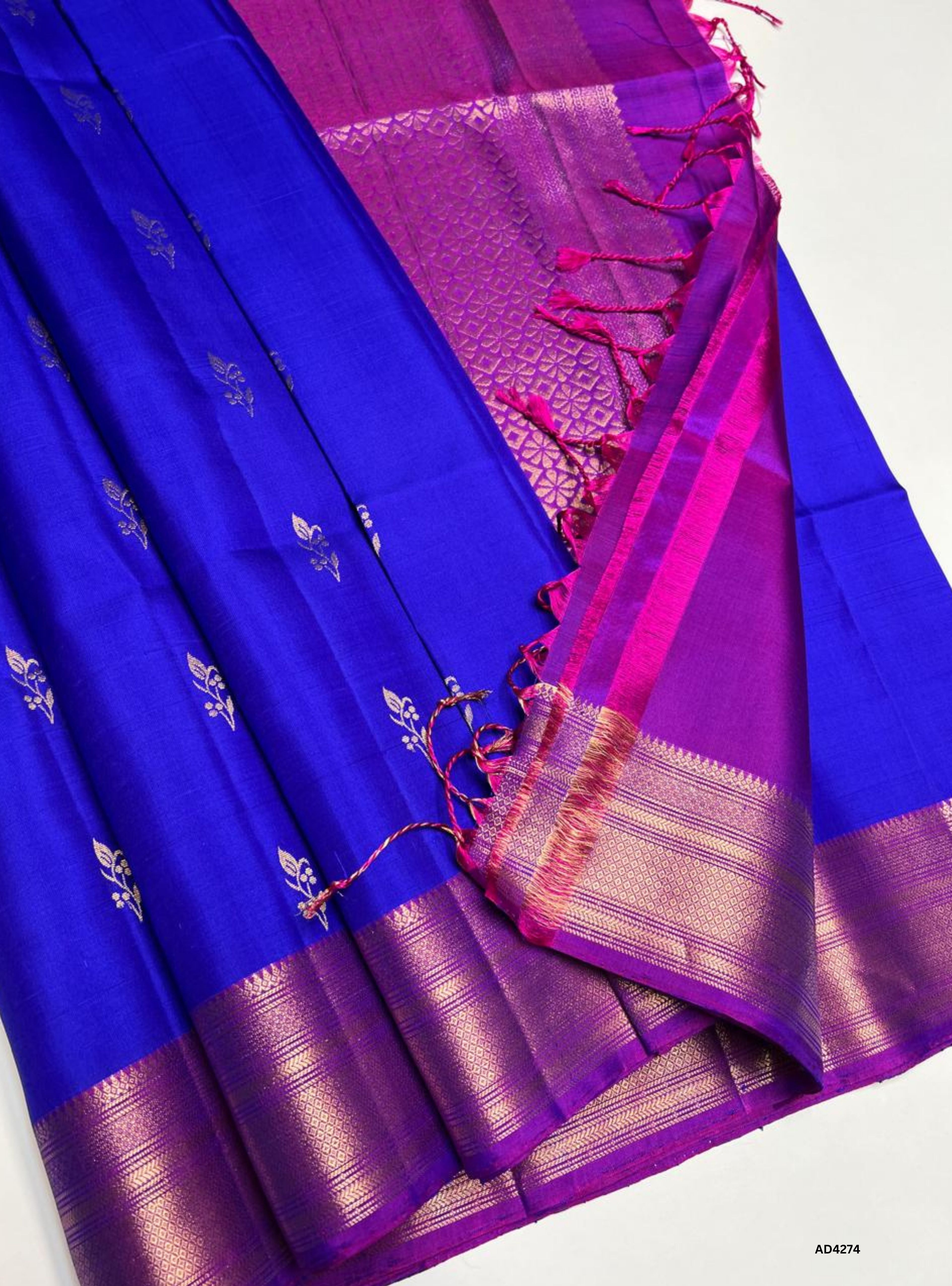 Blue & Purple - Kanchi Border Soft Silk Saree