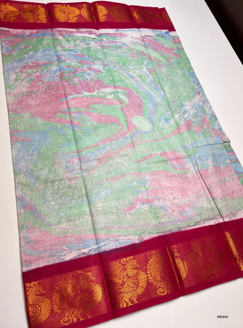 Baby Pink & Dark Pink - Marble Print Chungudi Cotton