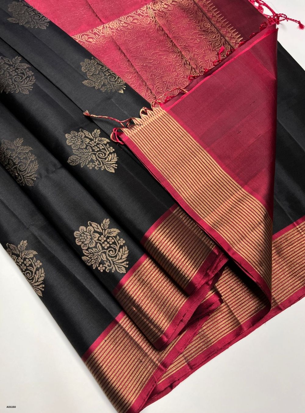 Black & Maroon - Soft Silk Saree