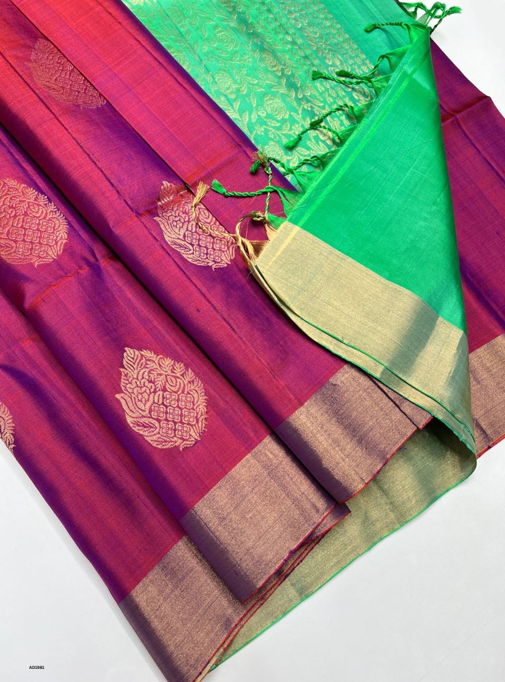 Beetroot & Seafoam Green - Soft Silk Saree