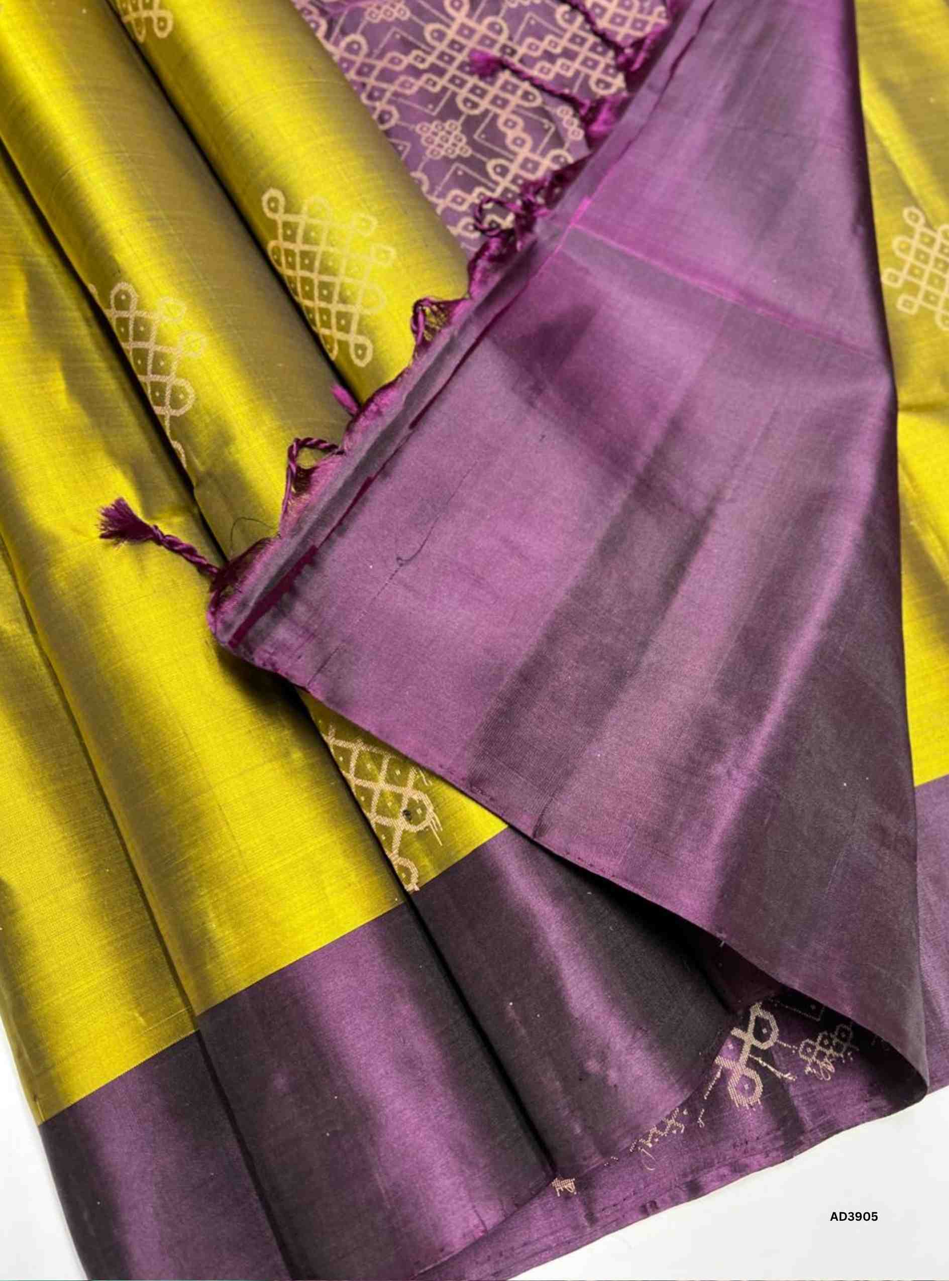 Mehandi Green & Burgundy - Kolam Soft Silk Saree