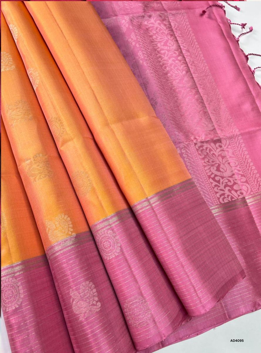 Creamy Orange & Pink - Soft Silk Saree