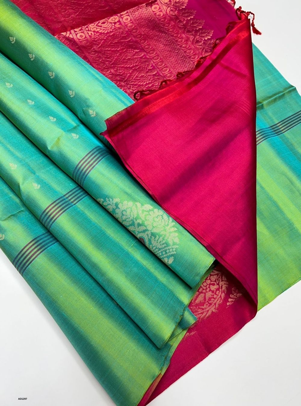 Sea Green & Reddish Pink - Soft Silk Saree