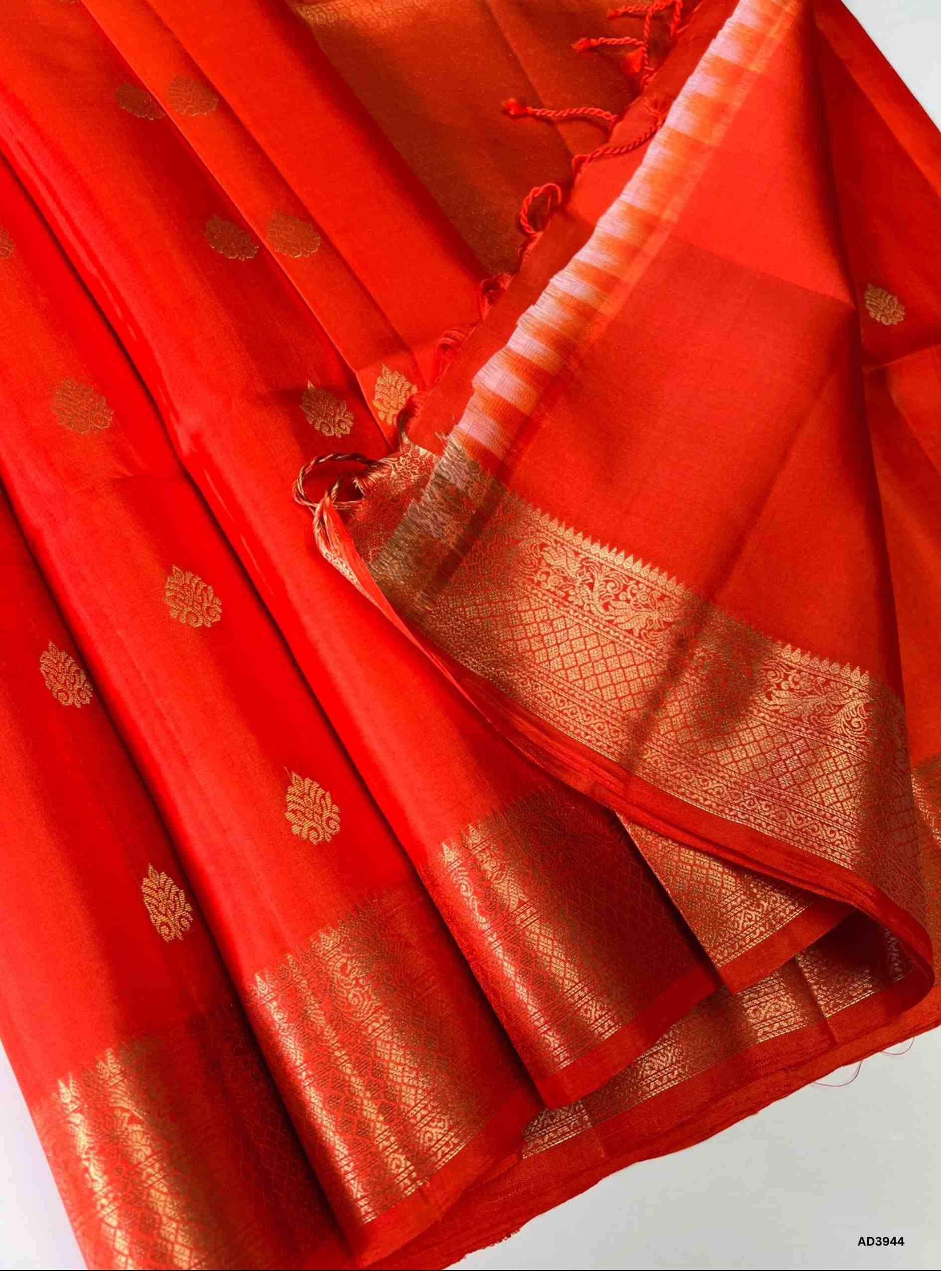 Orange - Kanchi Border Soft Silk Saree