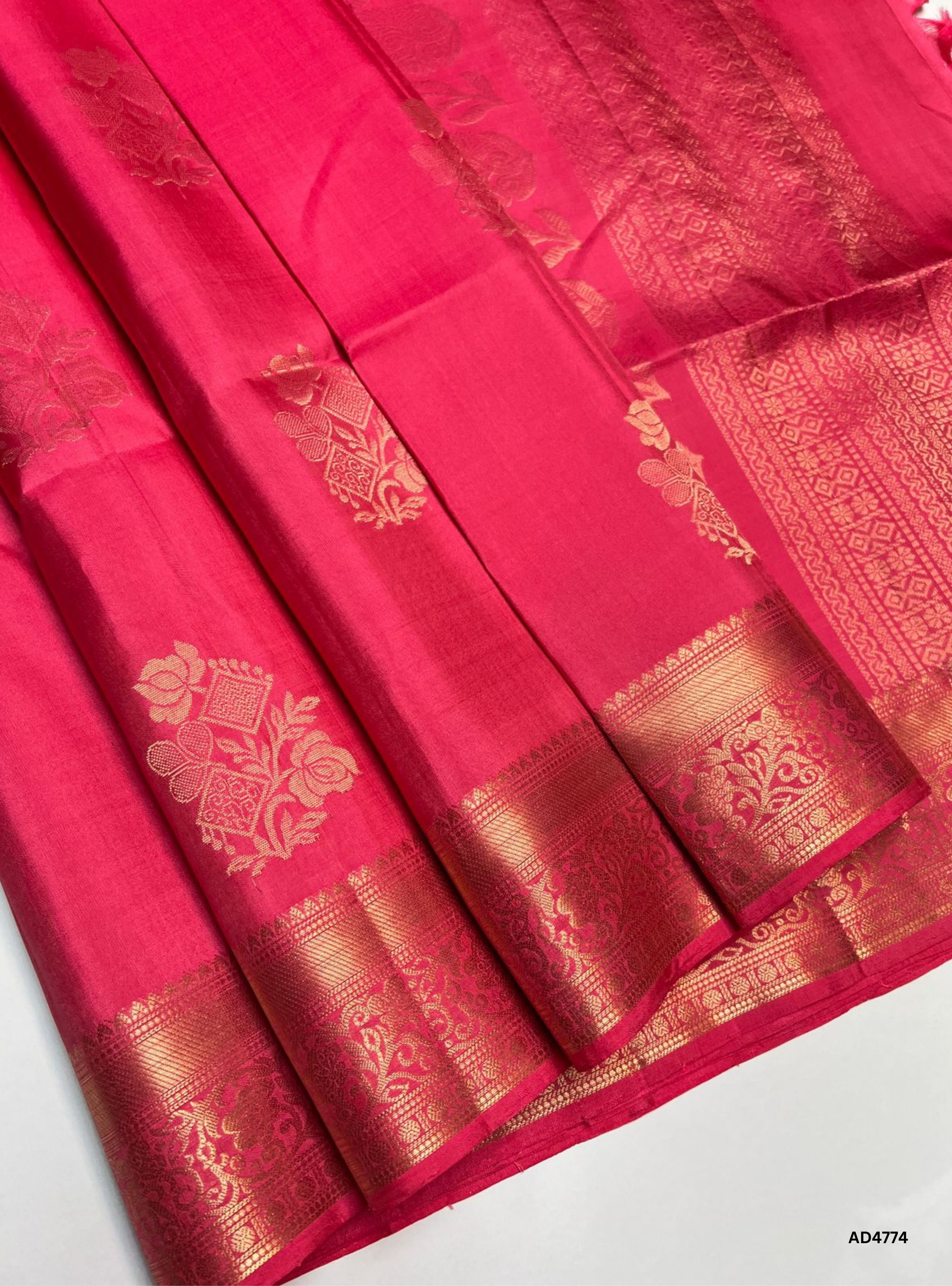 Pink - Kanchi Border Soft Silk Saree