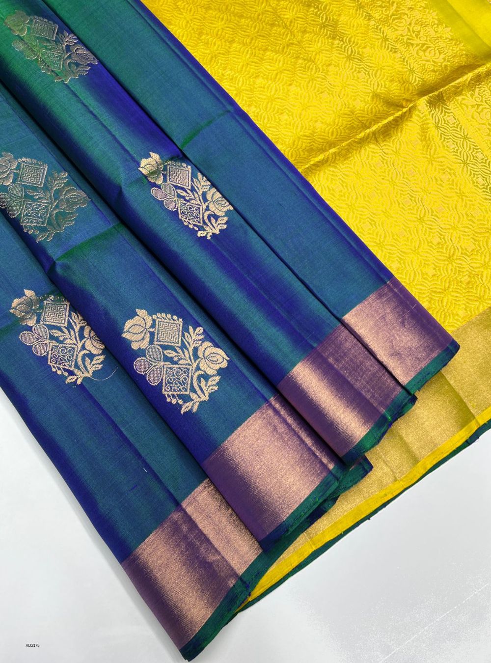 Teal & Lime Yellow - Soft Silk Saree
