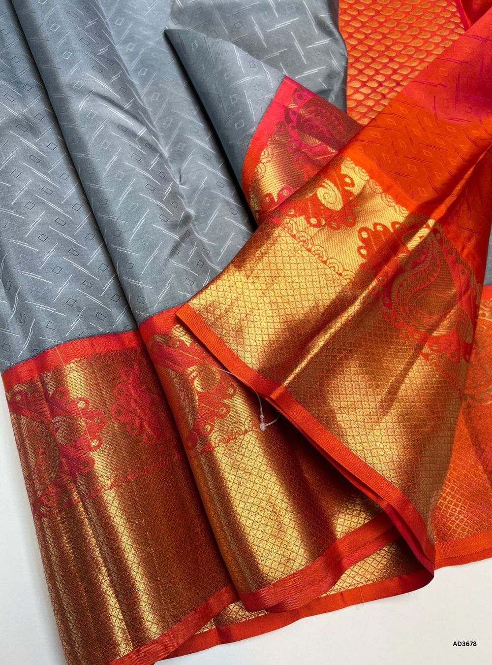 Silver Grey & Orangish Pink - Soft Silk Saree