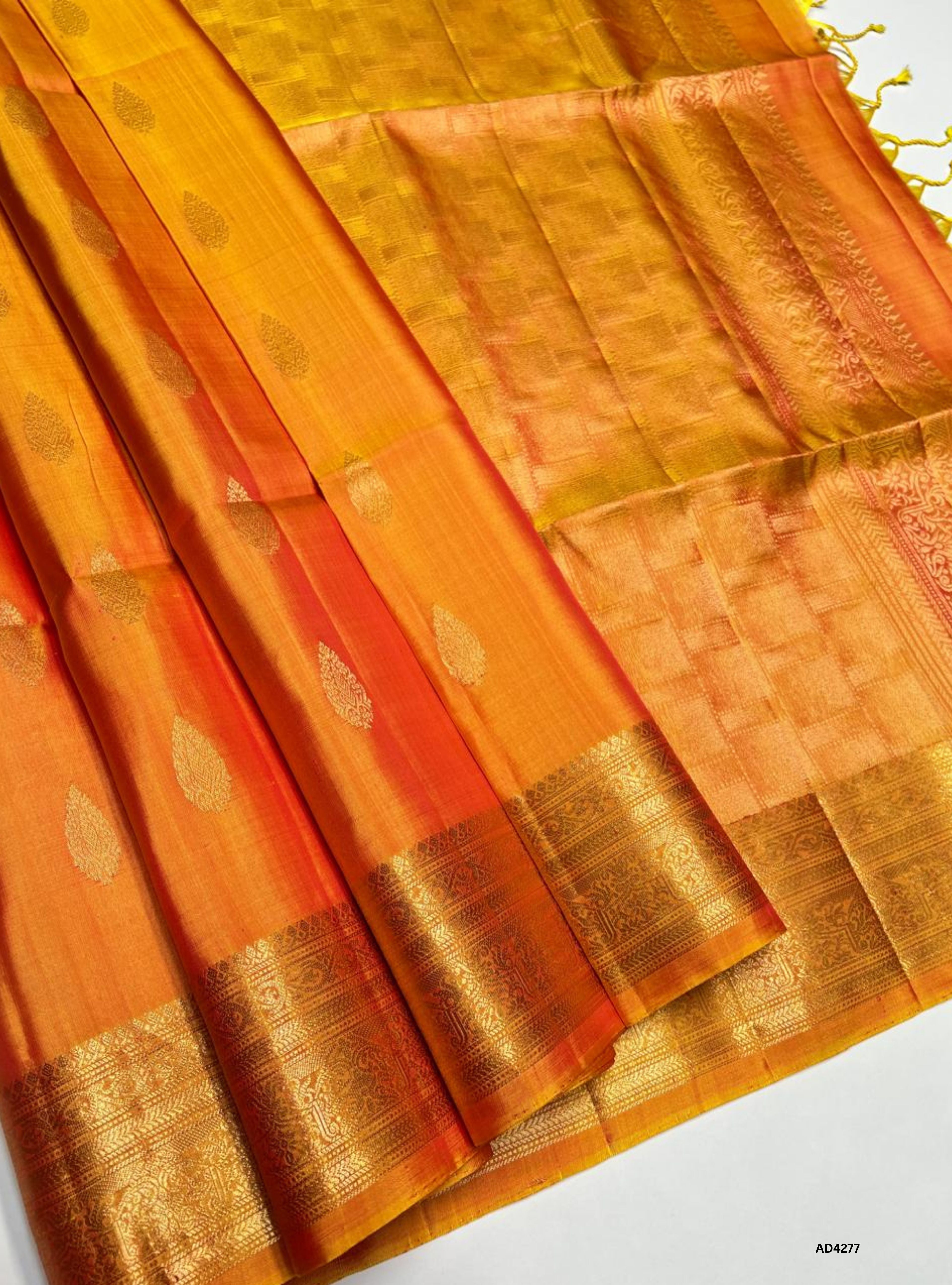 Pumpkin Orange - Kanchi Border Soft Silk Saree