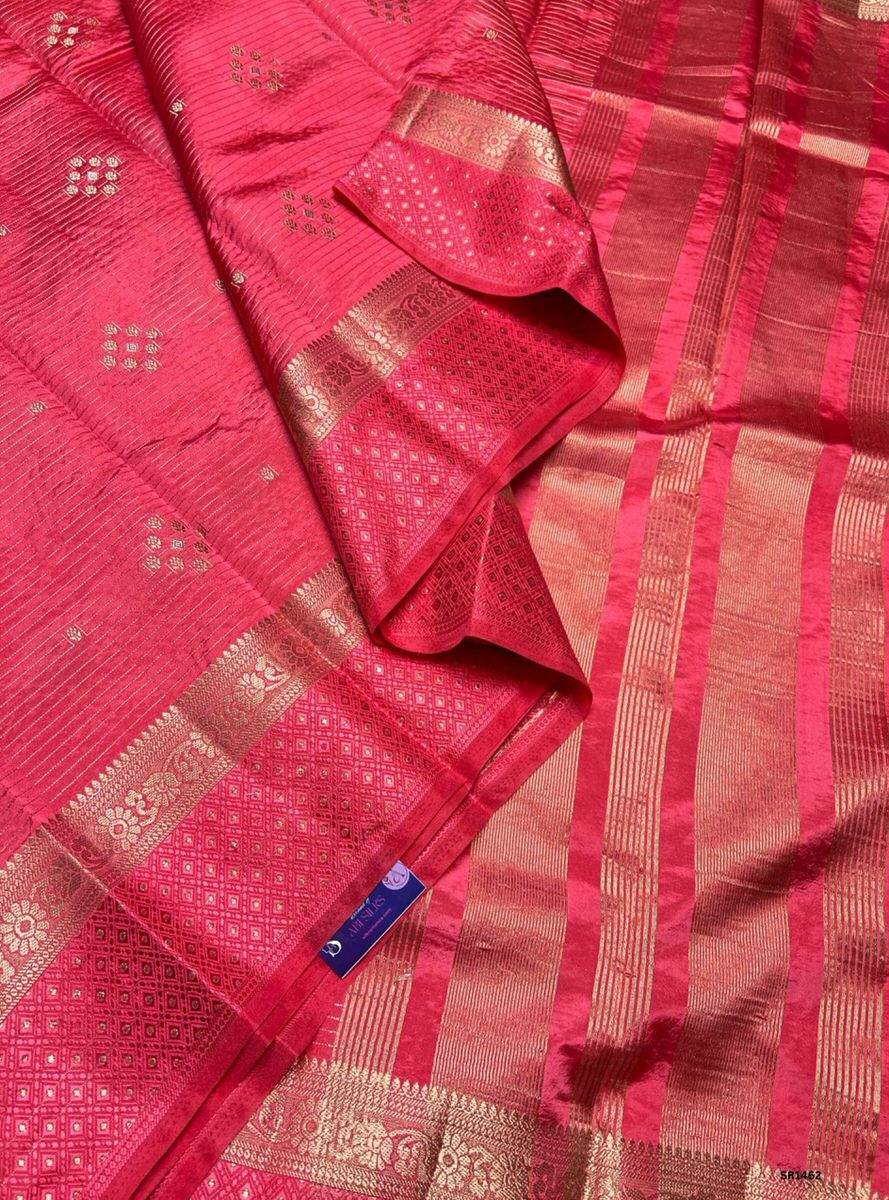 Pink - Semi Banaras Silk Saree