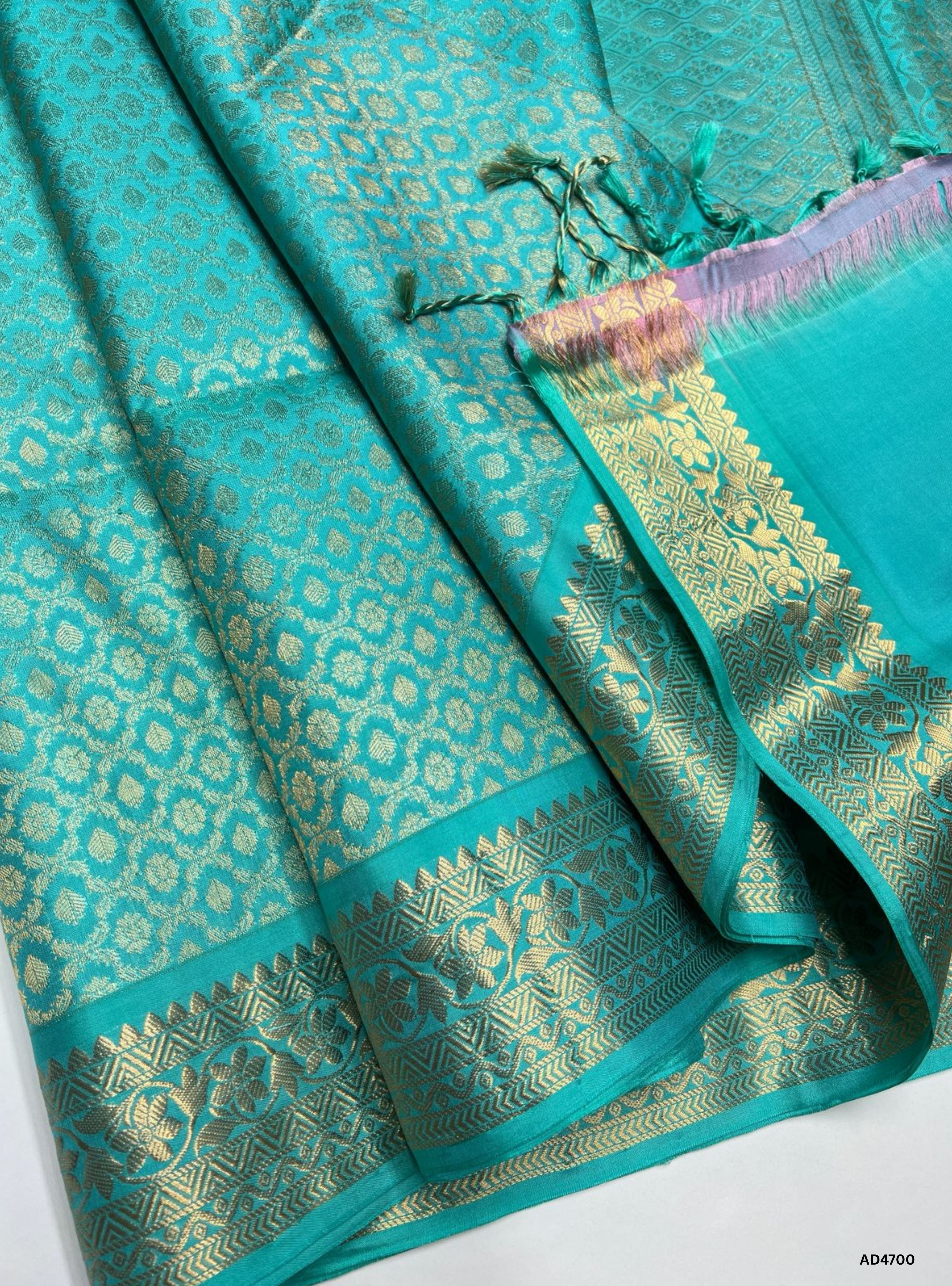 Turquoise - Empose Kanchi Border Soft Silk Saree