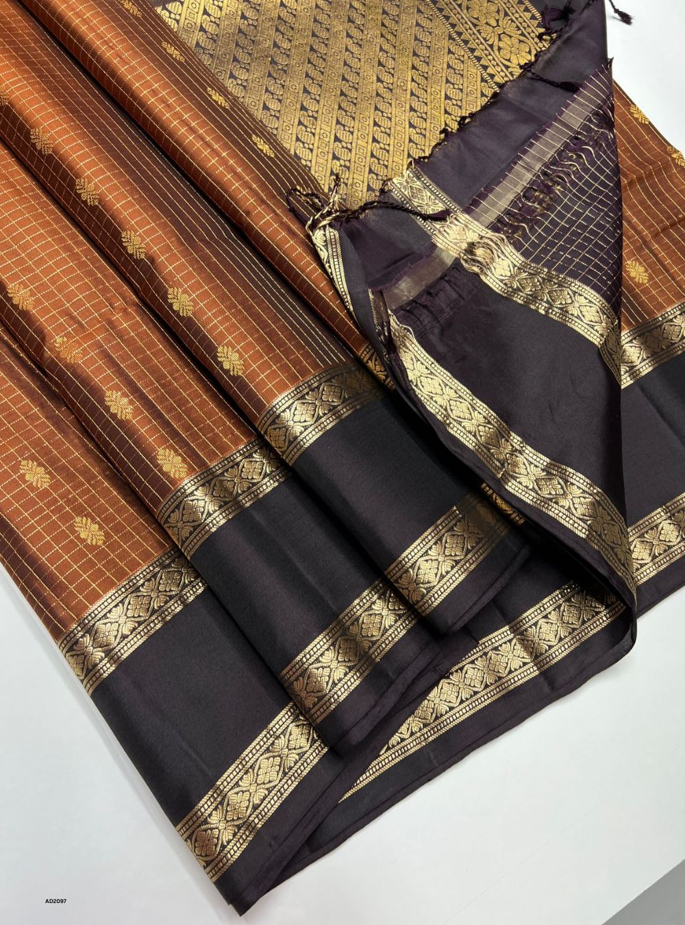Rustic Brown & Dark Coffee Brown - Soft Silk Saree