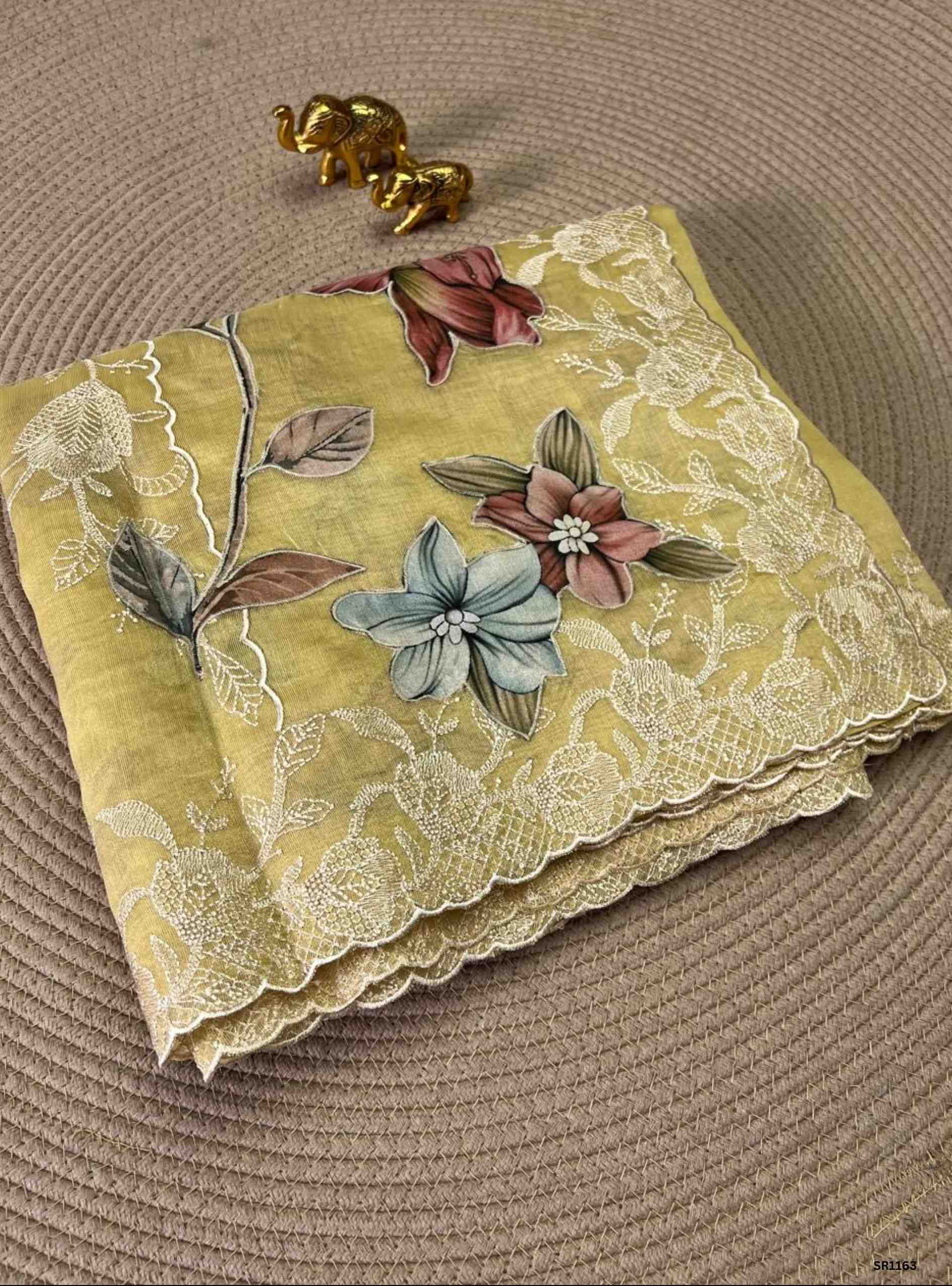 Golden Yellow - Cotton Tissue with Embroidery