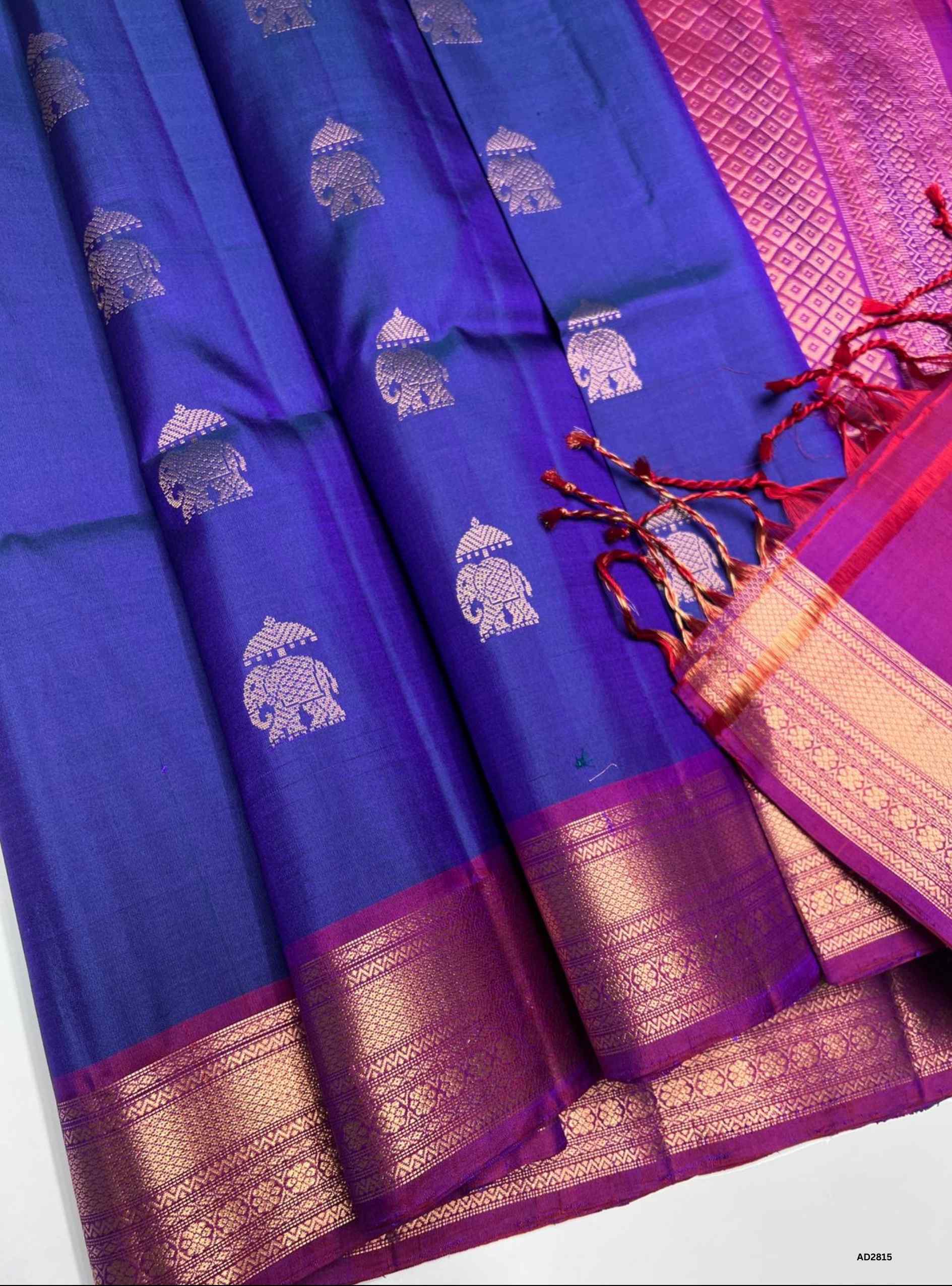 Blue & Dark Raspberry - Soft Silk Saree