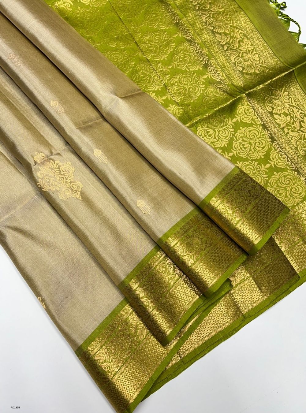 Beige & Light Green -  Soft Silk Saree