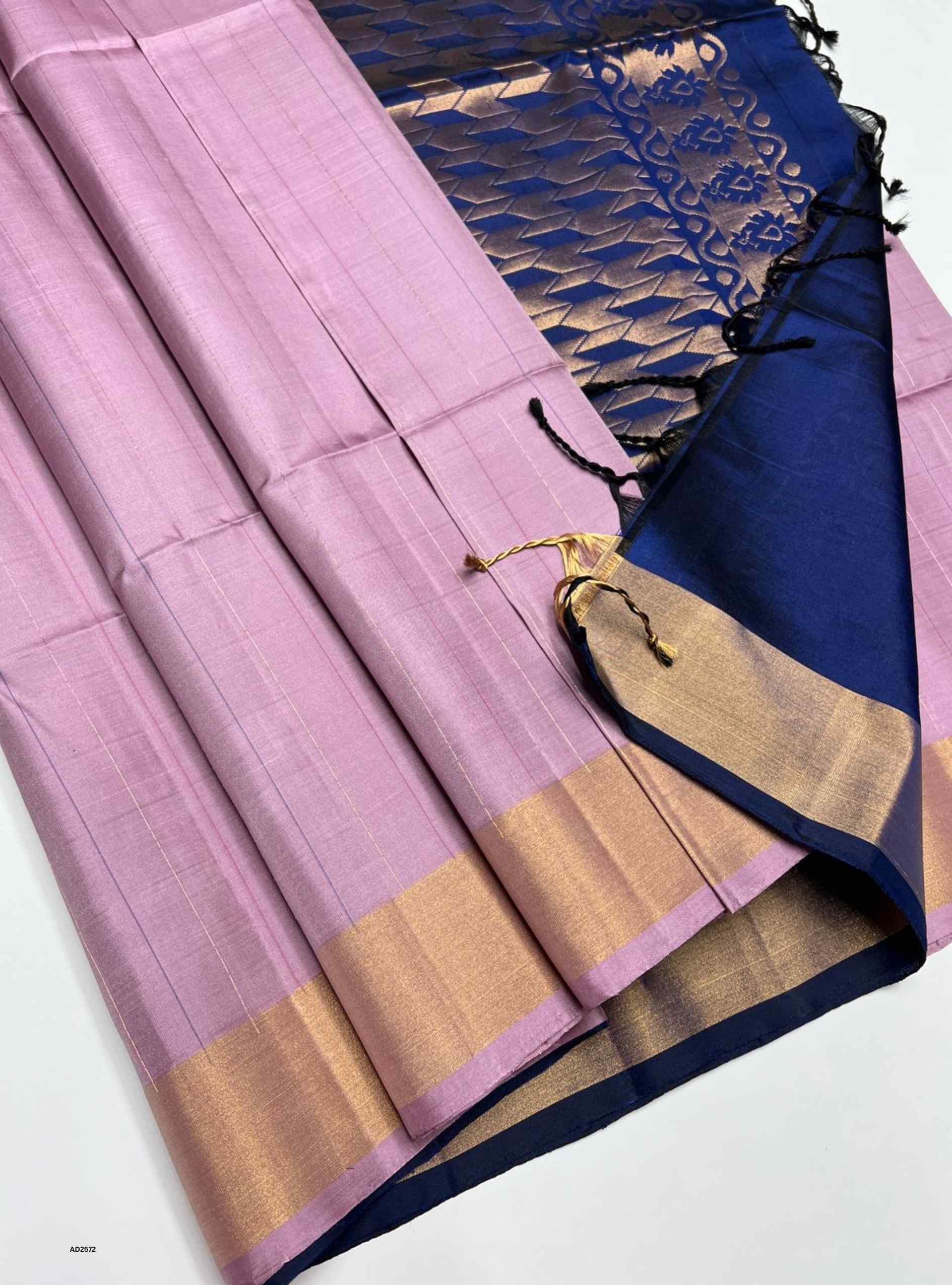 Light Lavender & Ink Blue  - Soft Silk Saree