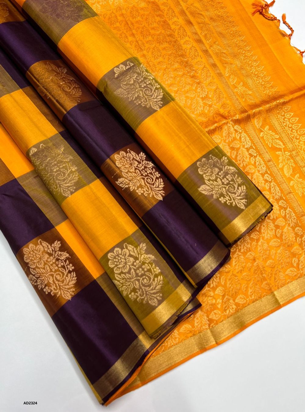 Plum & Yellow - Soft Silk Saree