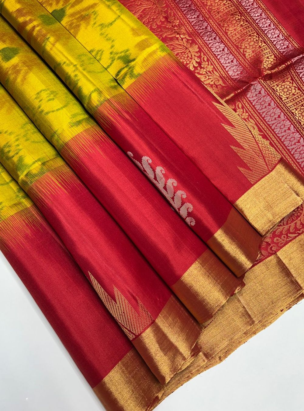 Mustard & Red - Soft Silk Saree