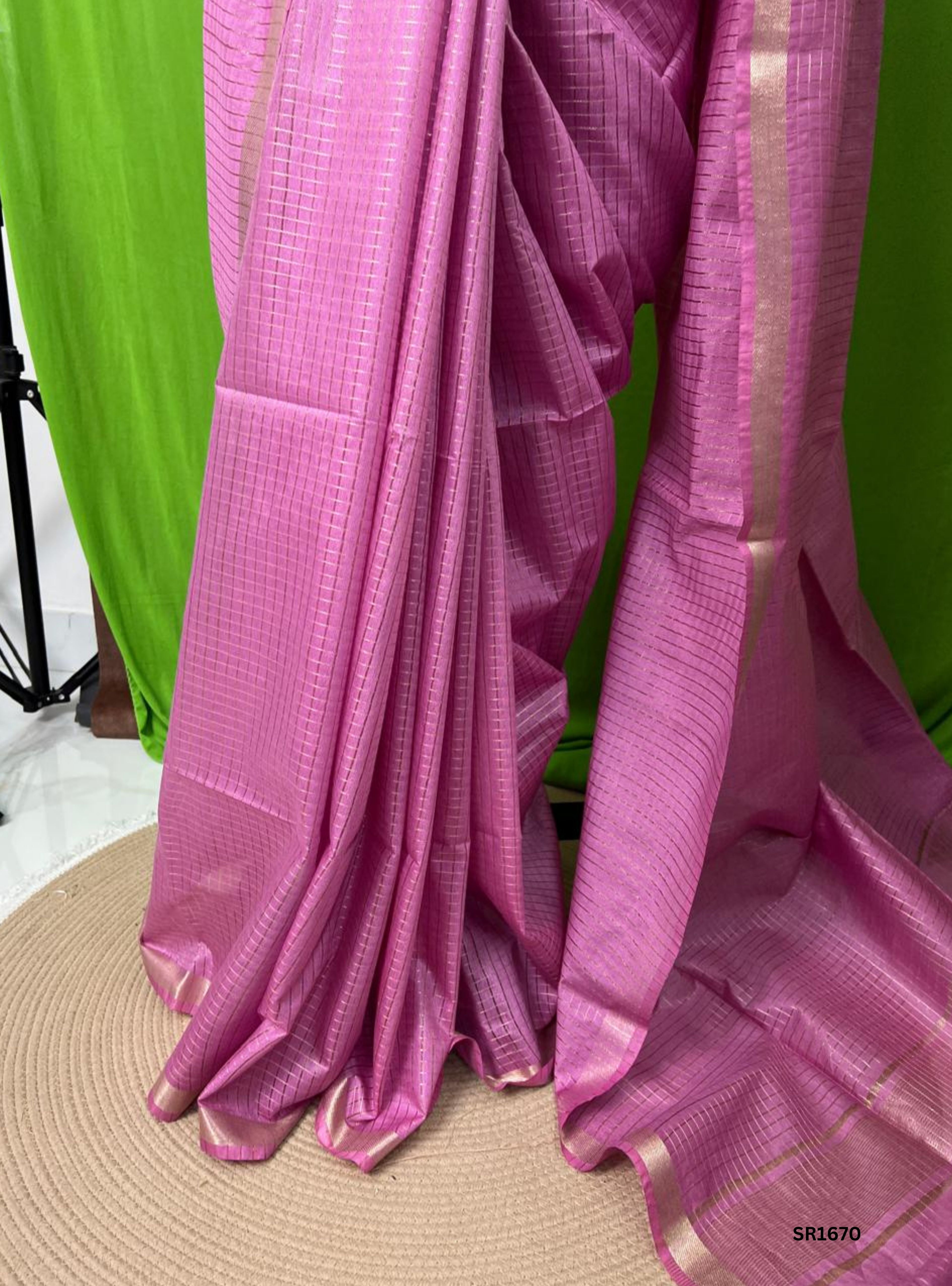 Bubble Gum Pink - Moonga Silk  Saree