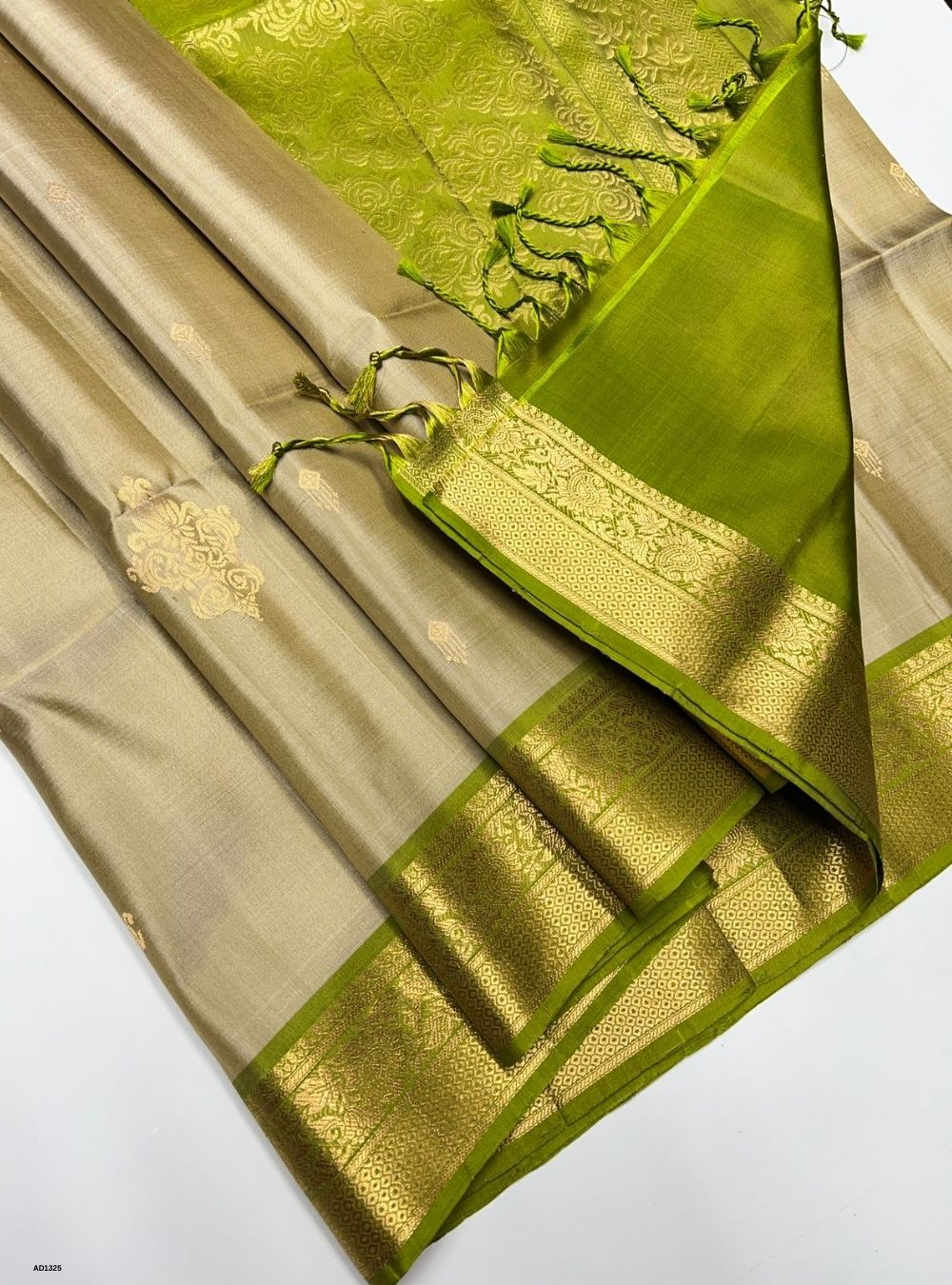 Beige & Light Green -  Soft Silk Saree