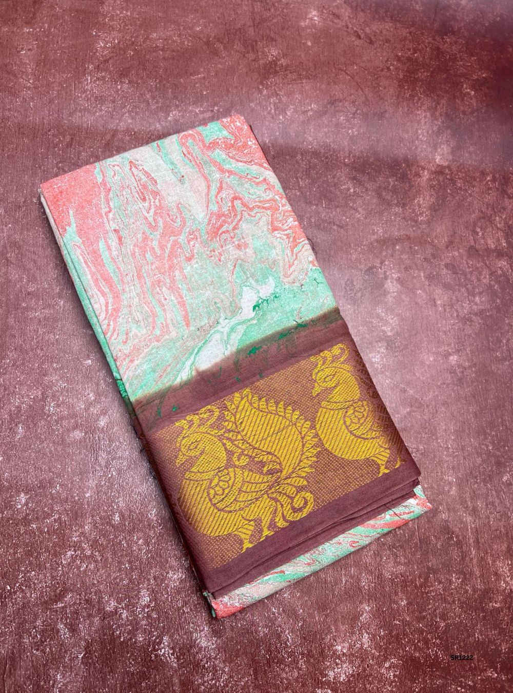 Light Red & Chocolate - Marble Print Chungudi Cotton