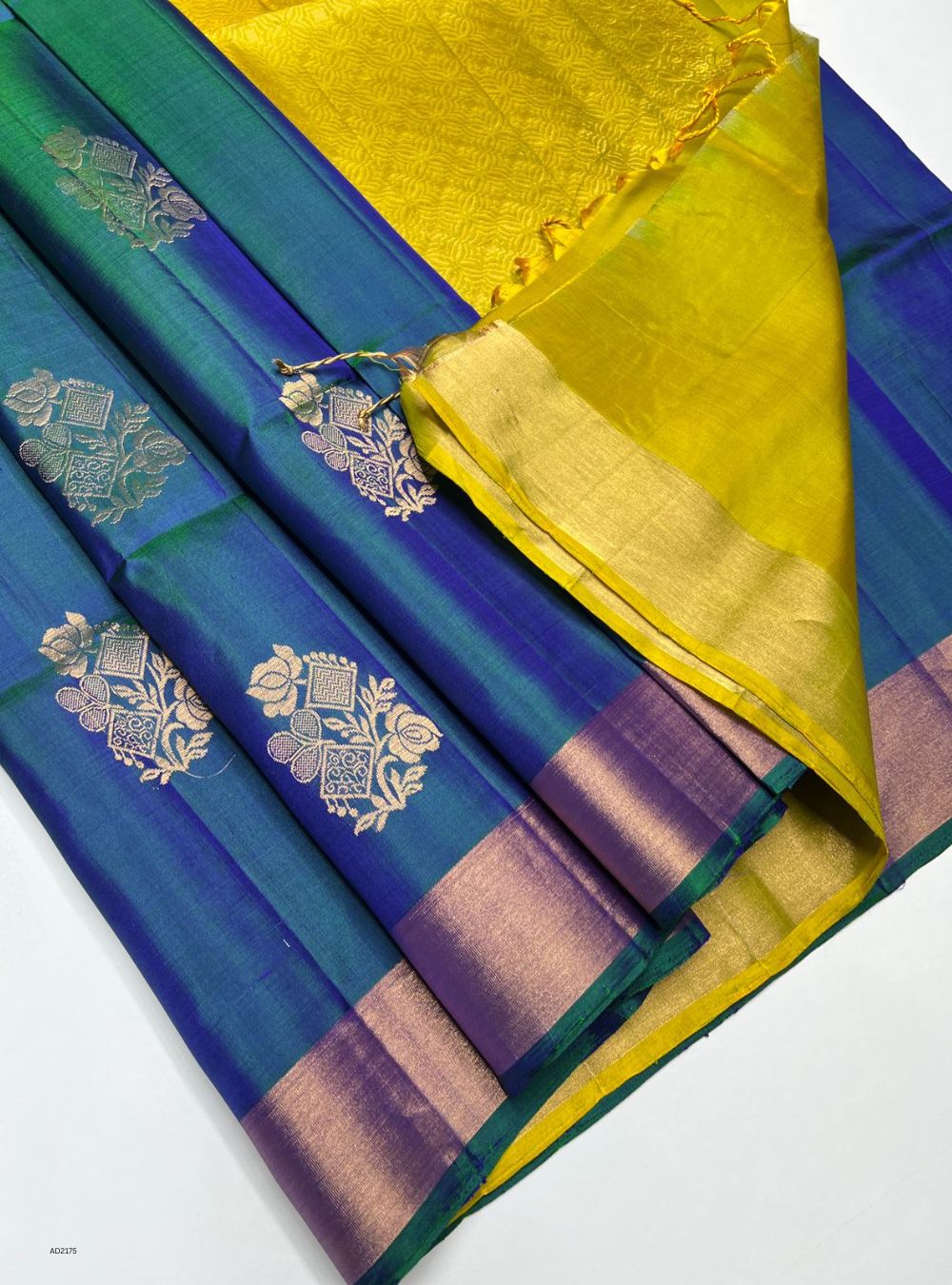 Teal & Lime Yellow - Soft Silk Saree